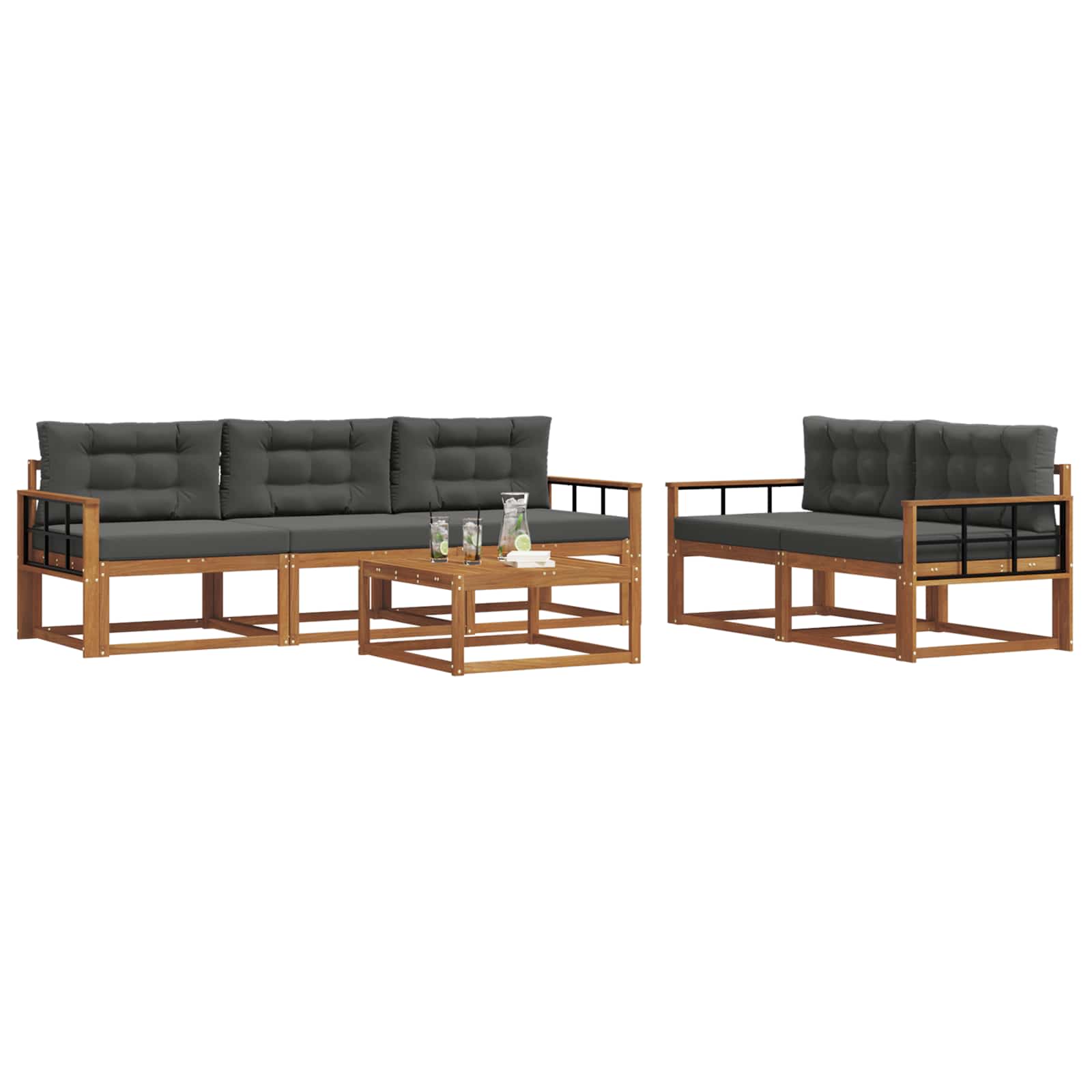 Outdoor Sofa Set with Cushion 6 pcs Natural and Anthracite