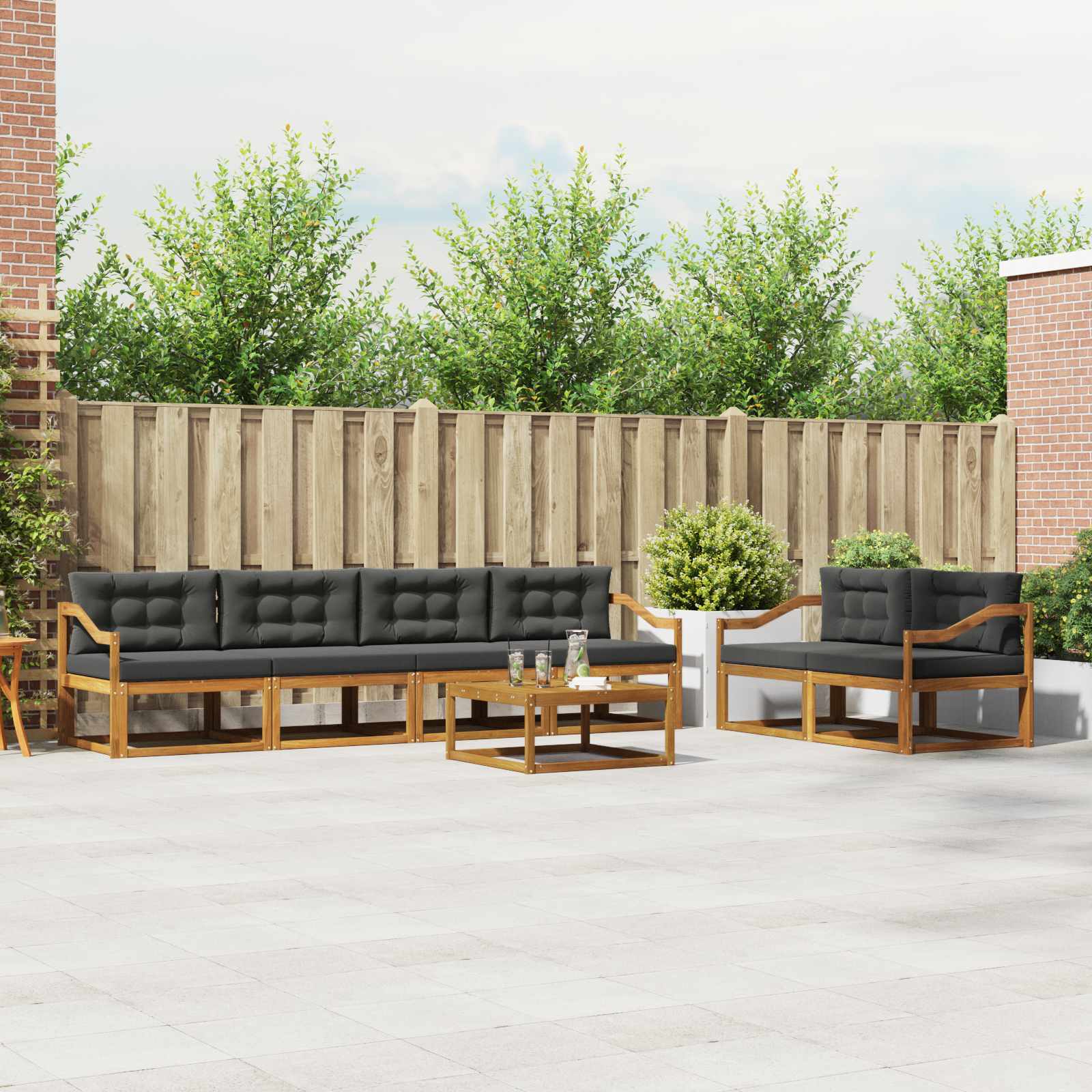 Outdoor Sofa Set with Cushion 7 pcs Natural and Anthracite