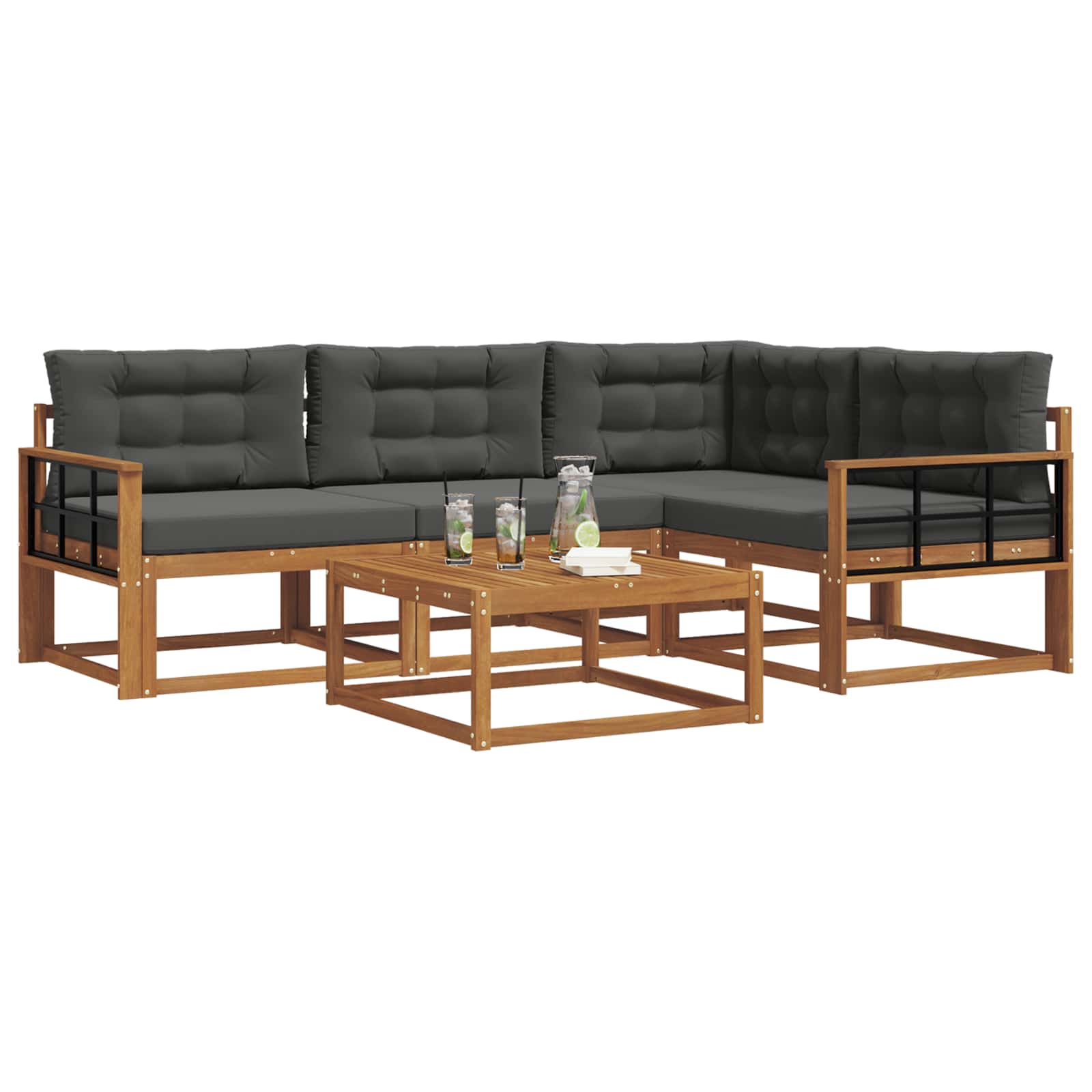 Outdoor Sofa Set with Cushion 5 pcs Natural and Anthracite