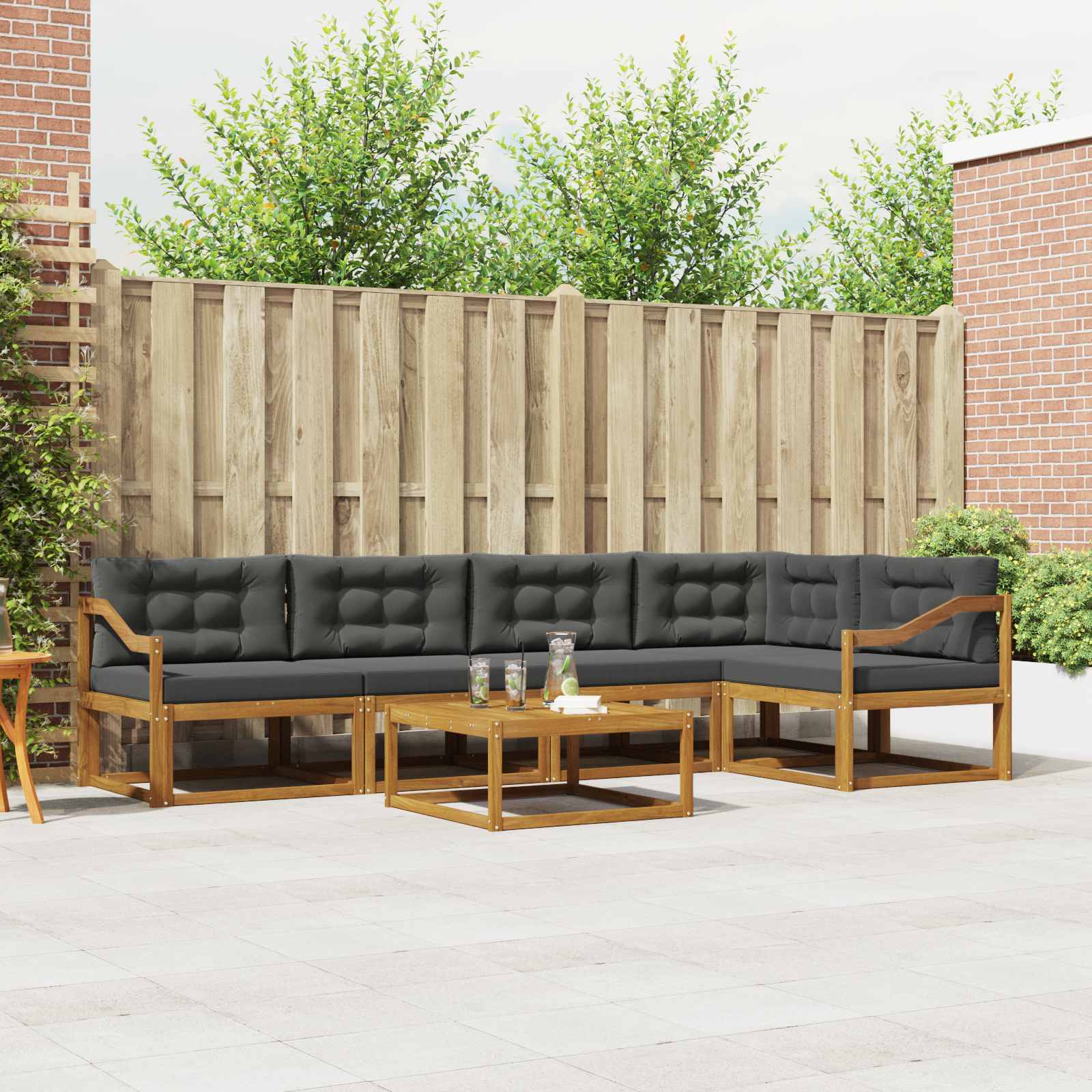 Outdoor Sofa Set with Cushion 6 pcs Natural and Anthracite