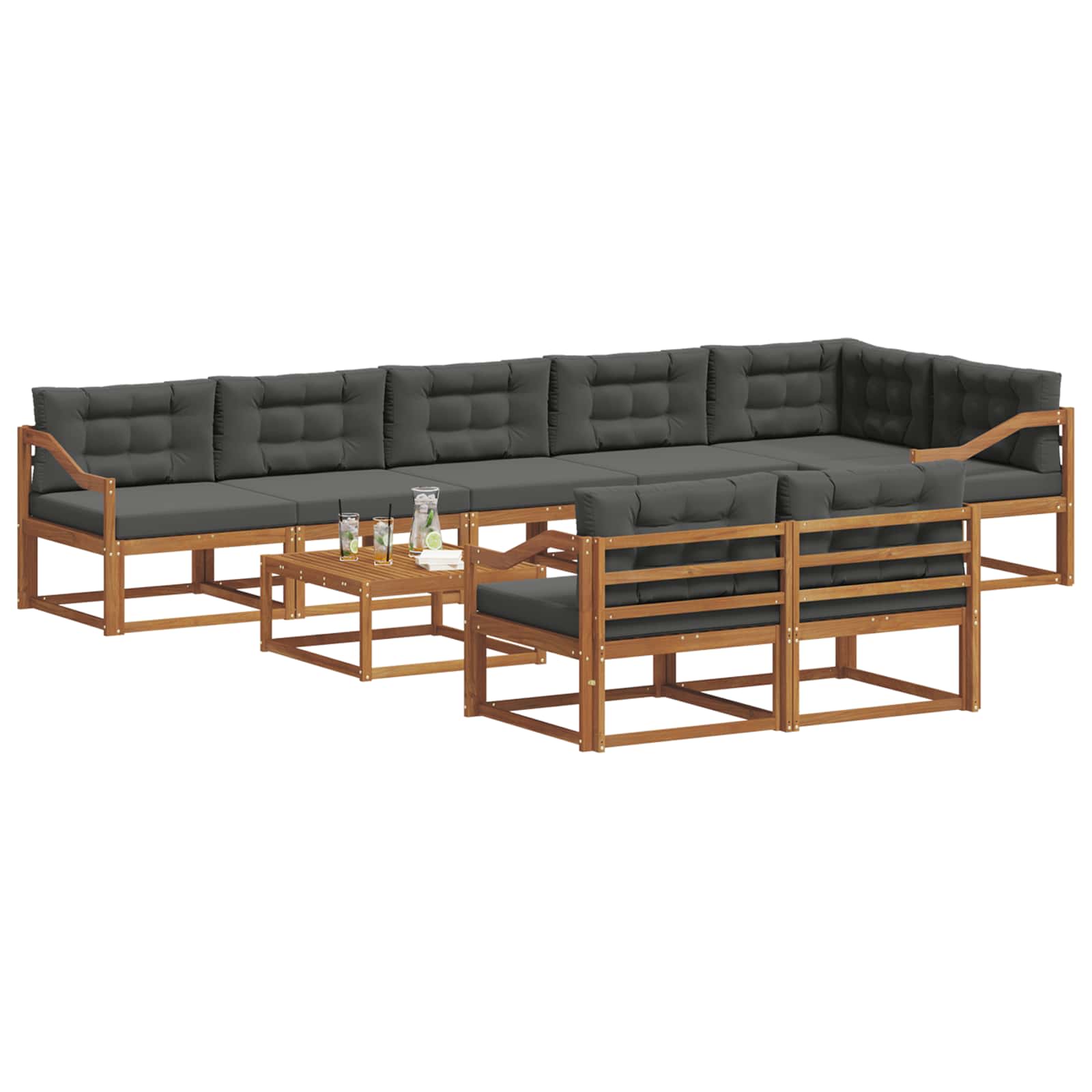Outdoor Sofa Set with Cushion 9 pcs Natural and Anthracite