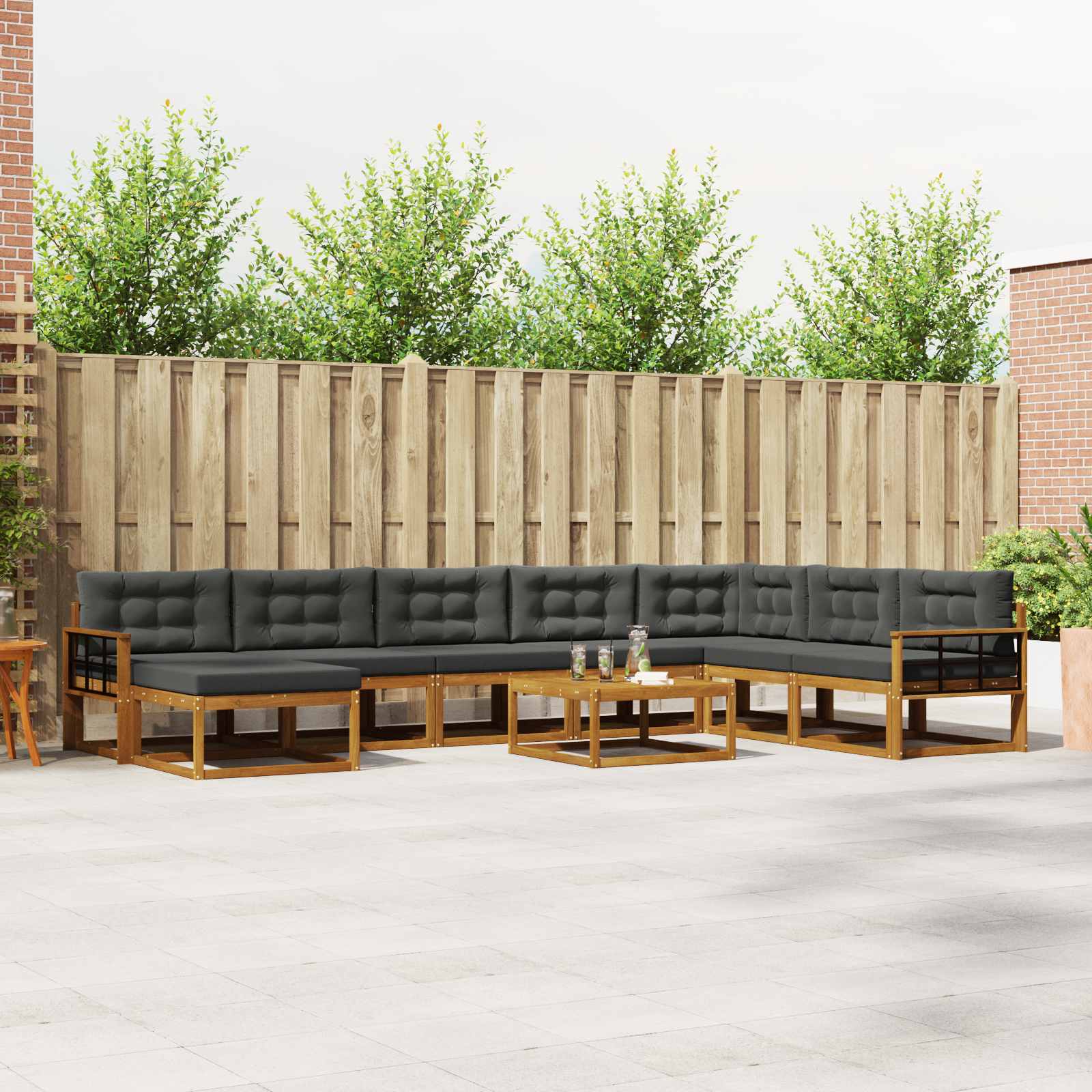 Outdoor Sofa Set with Cushion 9 pcs Natural and Anthracite