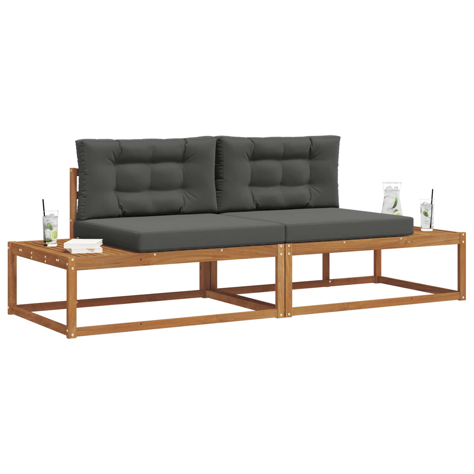 Outdoor Sofa Set with Cushion Natural and Anthracite