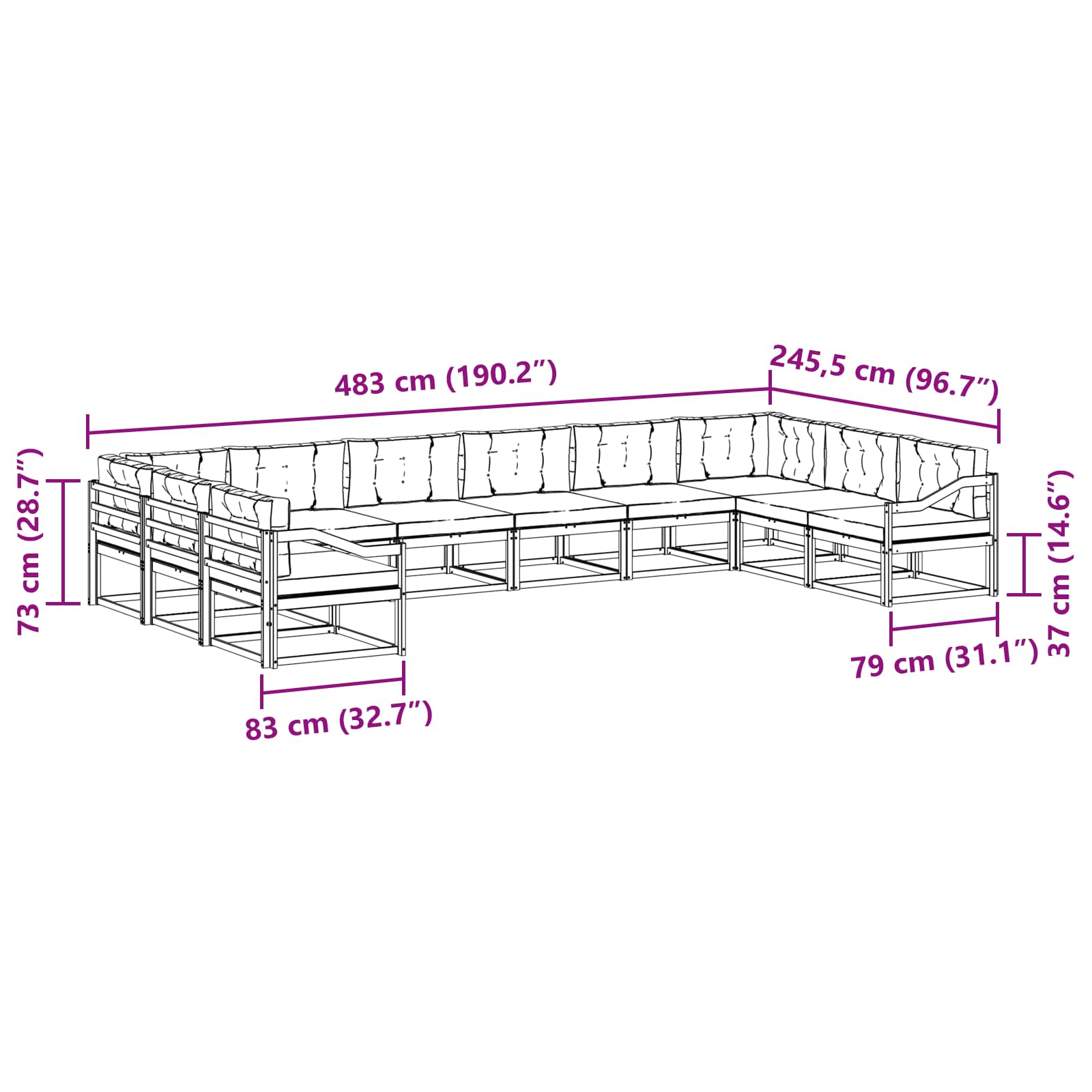 Outdoor Sofa Set with Cushion 10 pcs Natural and Anthracite