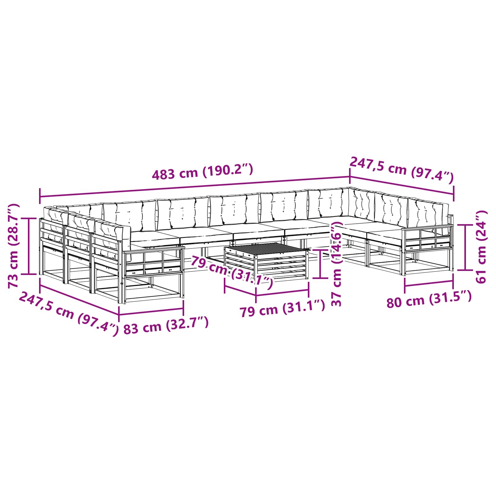 Outdoor Sofa Set with Cushion 11 pcs Natural and Anthracite
