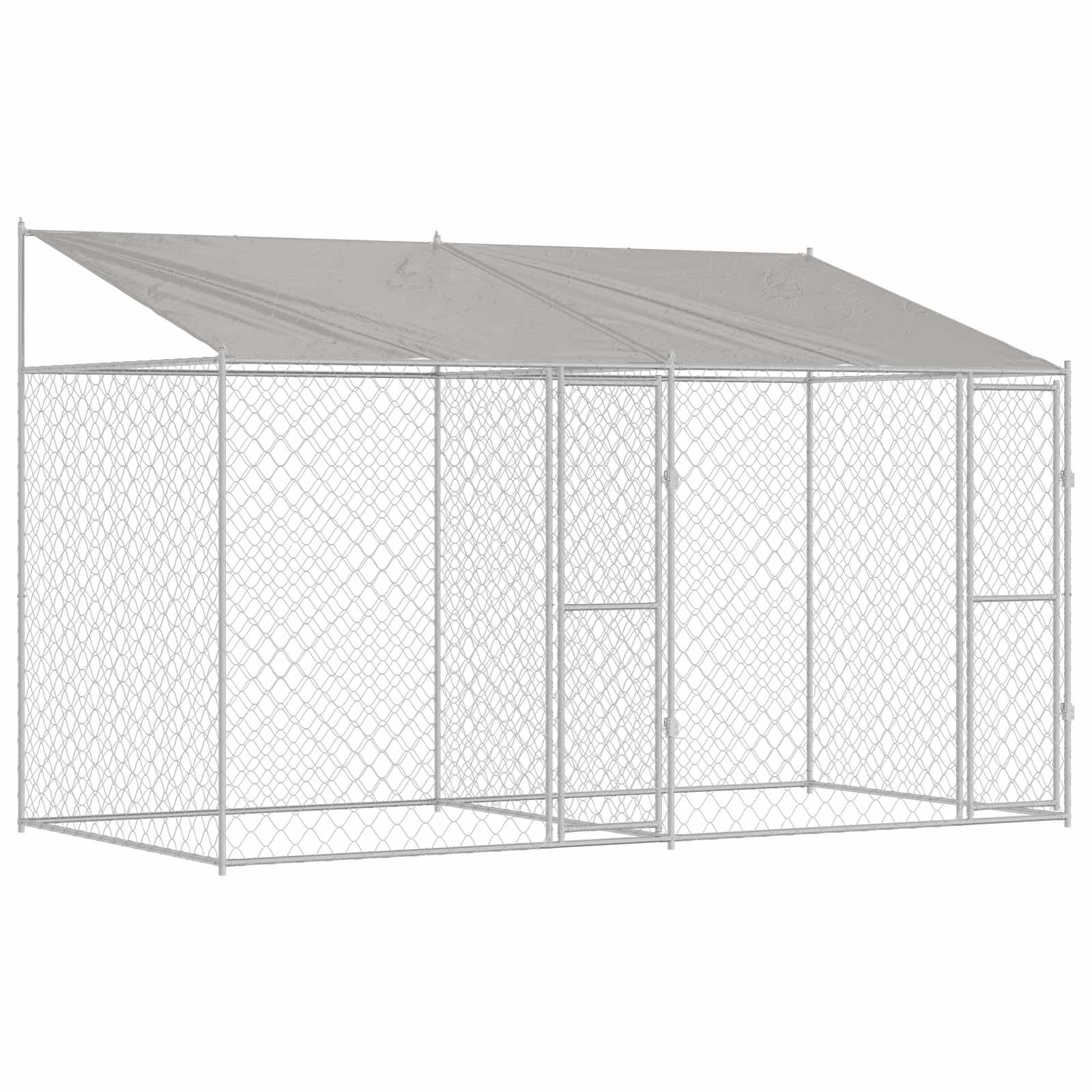 Dog Cage with Roof Silver 400 x 200 x 256 cm Steel and PE