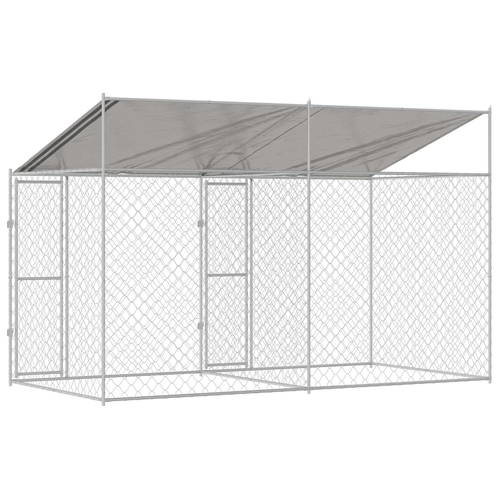 Dog Cage with Roof Silver 400 x 200 x 256 cm Steel and PE