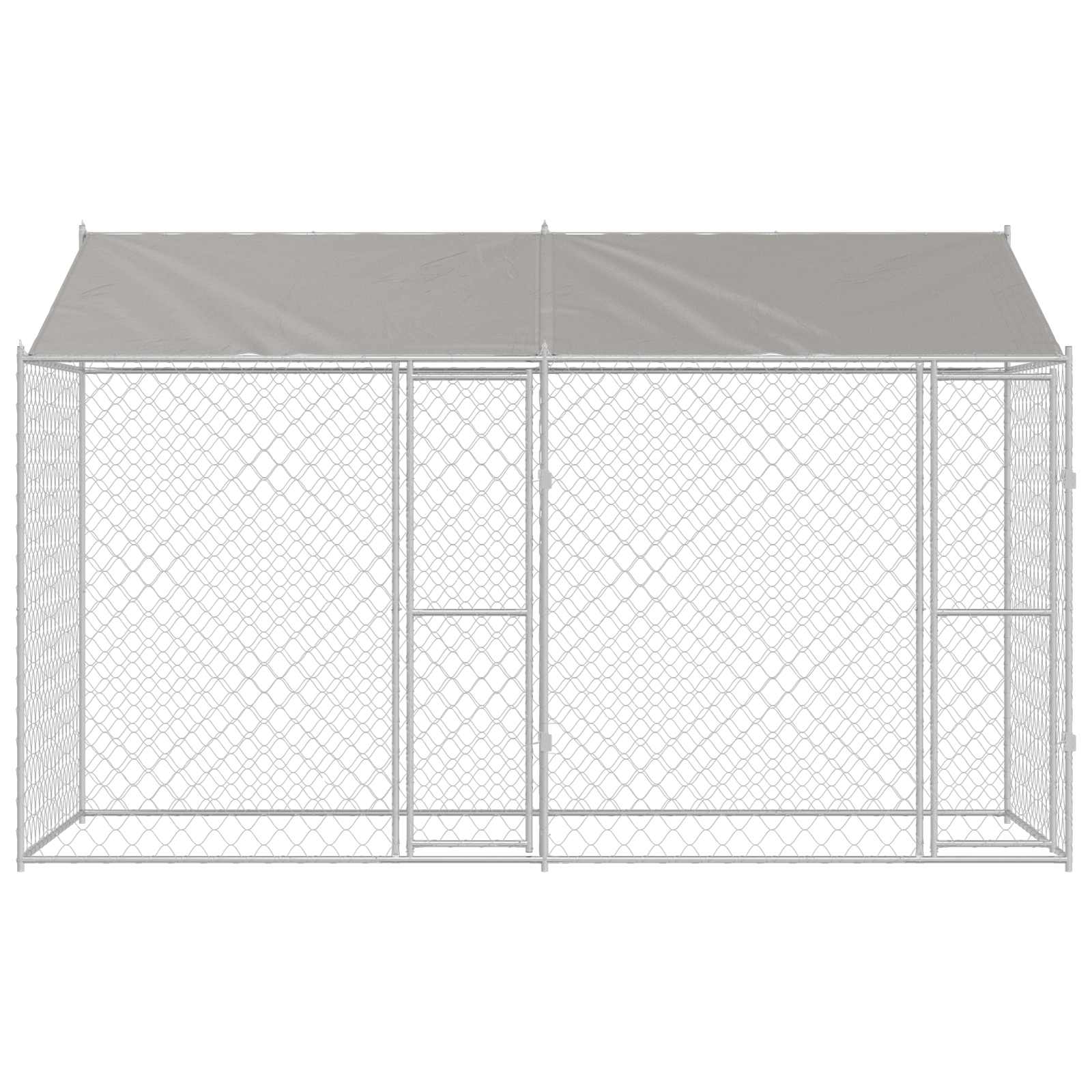 Dog Cage with Roof Silver 400 x 200 x 256 cm Steel and PE