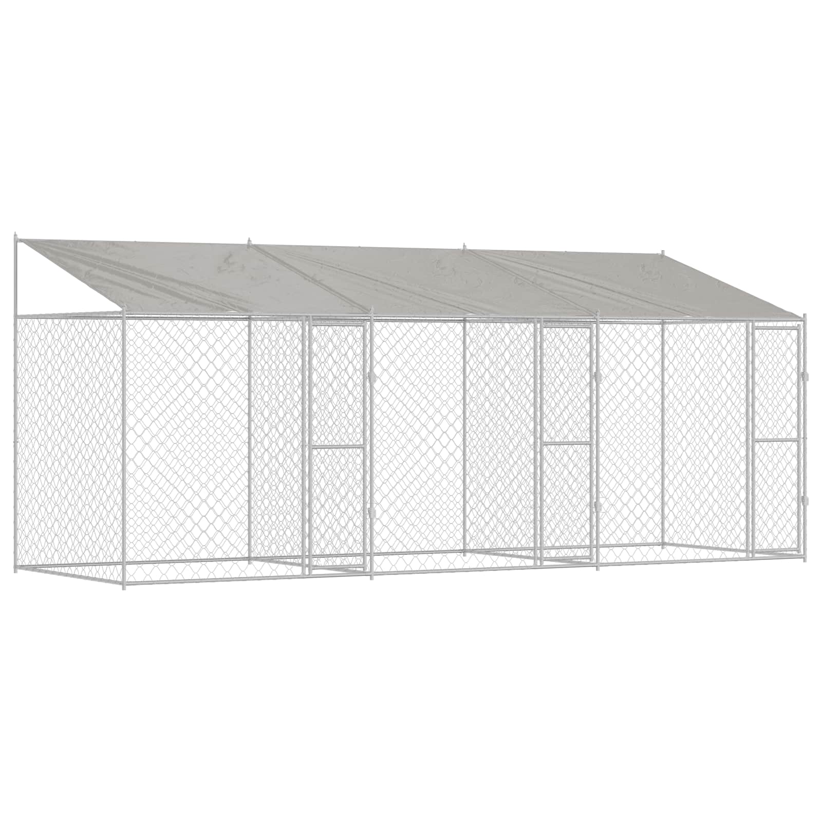 Dog Cage with Roof Silver 600 x 200 x 256 cm Steel and PE