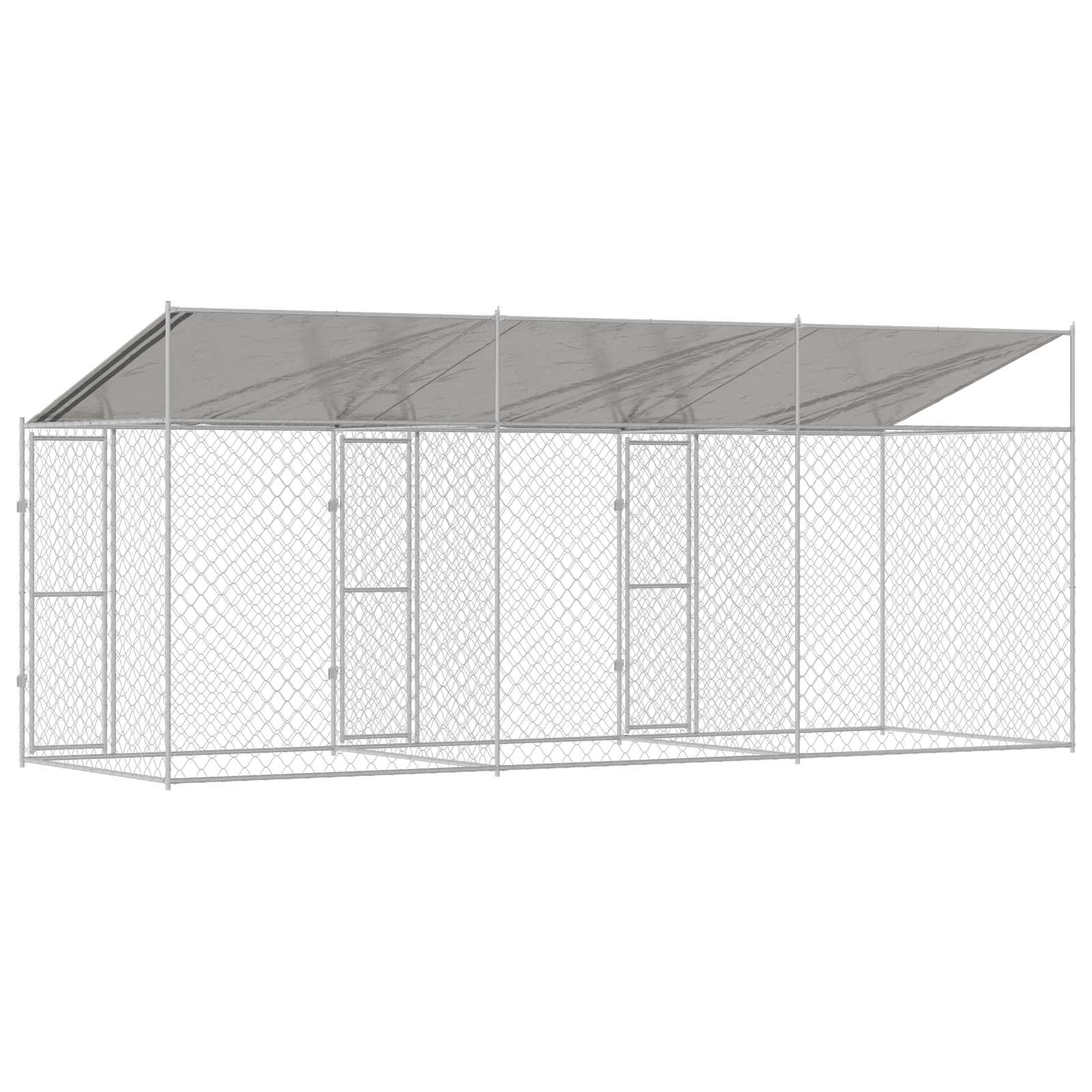 Dog Cage with Roof Silver 600 x 200 x 256 cm Steel and PE