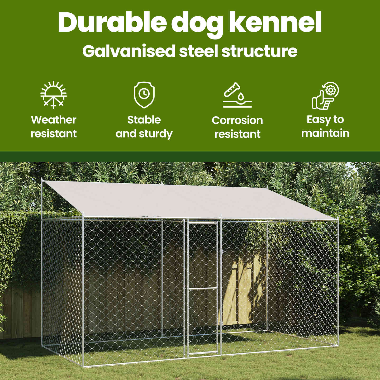 Dog Cage with Roof Silver 400 x 200 x 256 cm Steel and PE