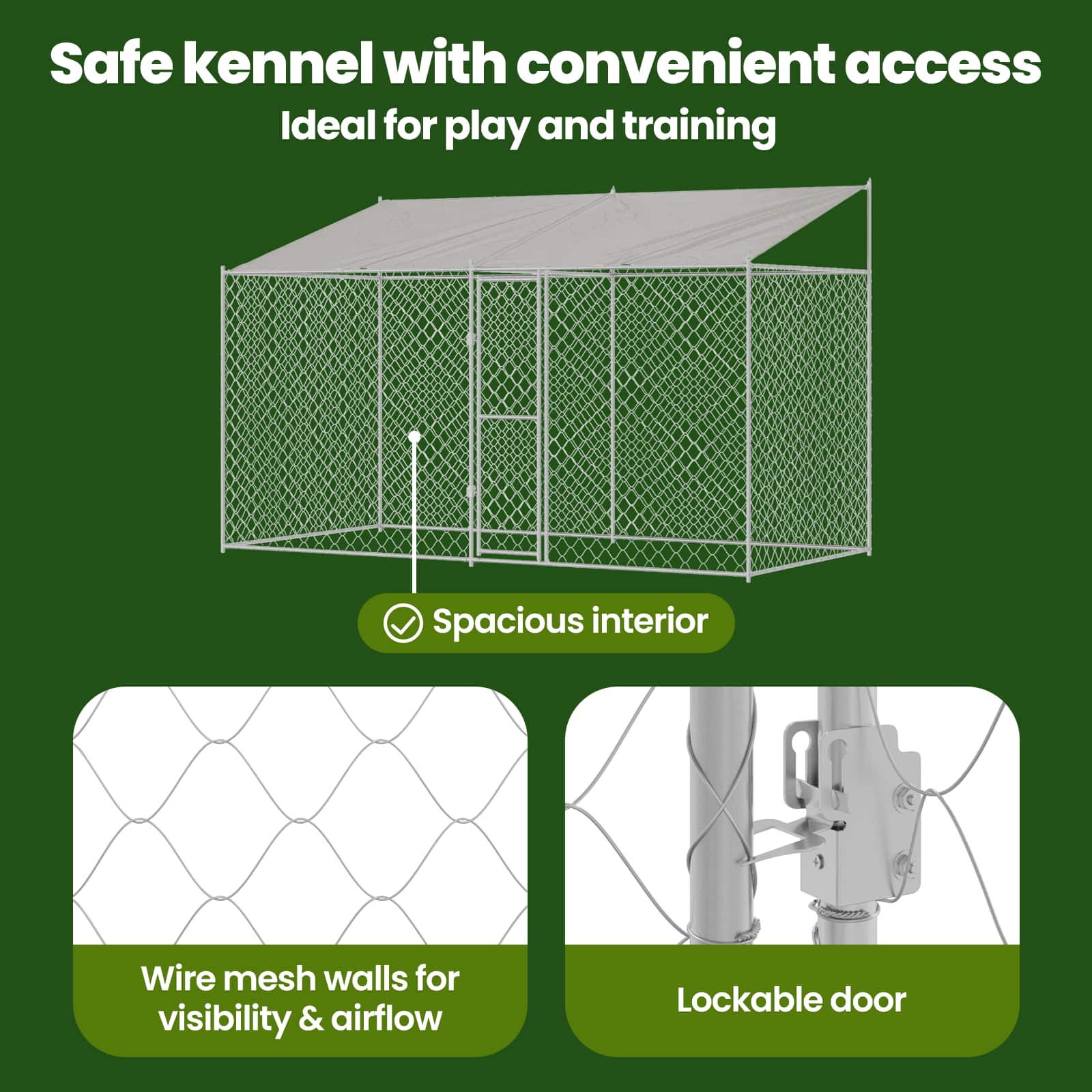 Dog Cage with Roof Silver 400 x 200 x 256 cm Steel and PE