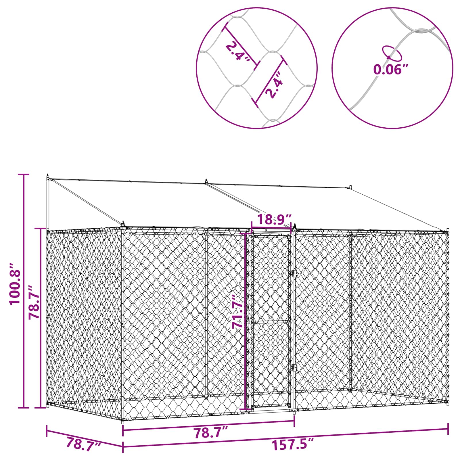 Dog Cage with Roof Silver 400 x 200 x 256 cm Steel and PE
