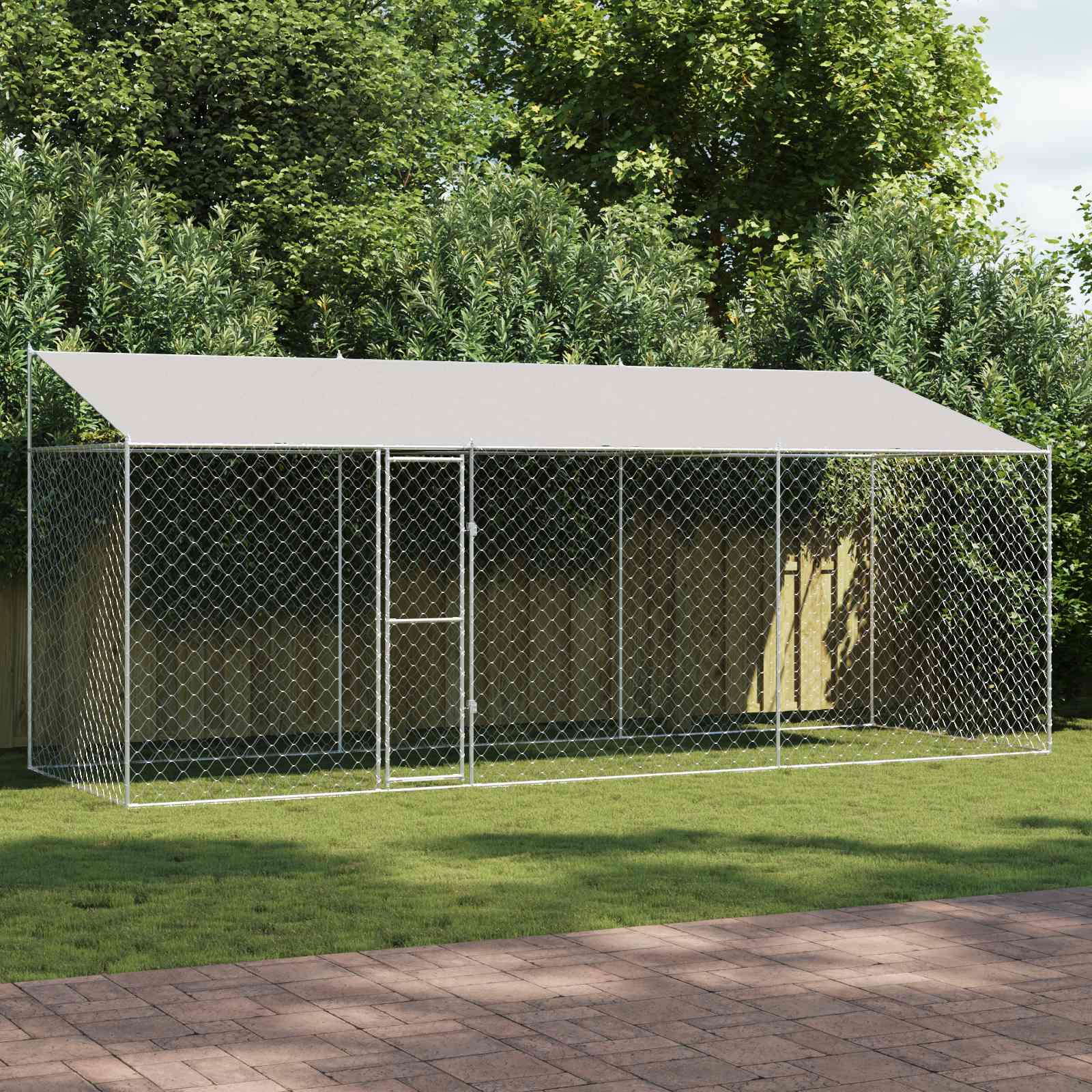 Dog Cage with Roof Silver 600 x 200 x 256 cm Steel and PE