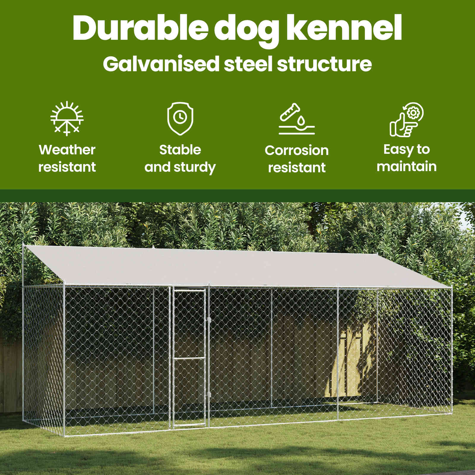 Dog Cage with Roof Silver 600 x 200 x 256 cm Steel and PE
