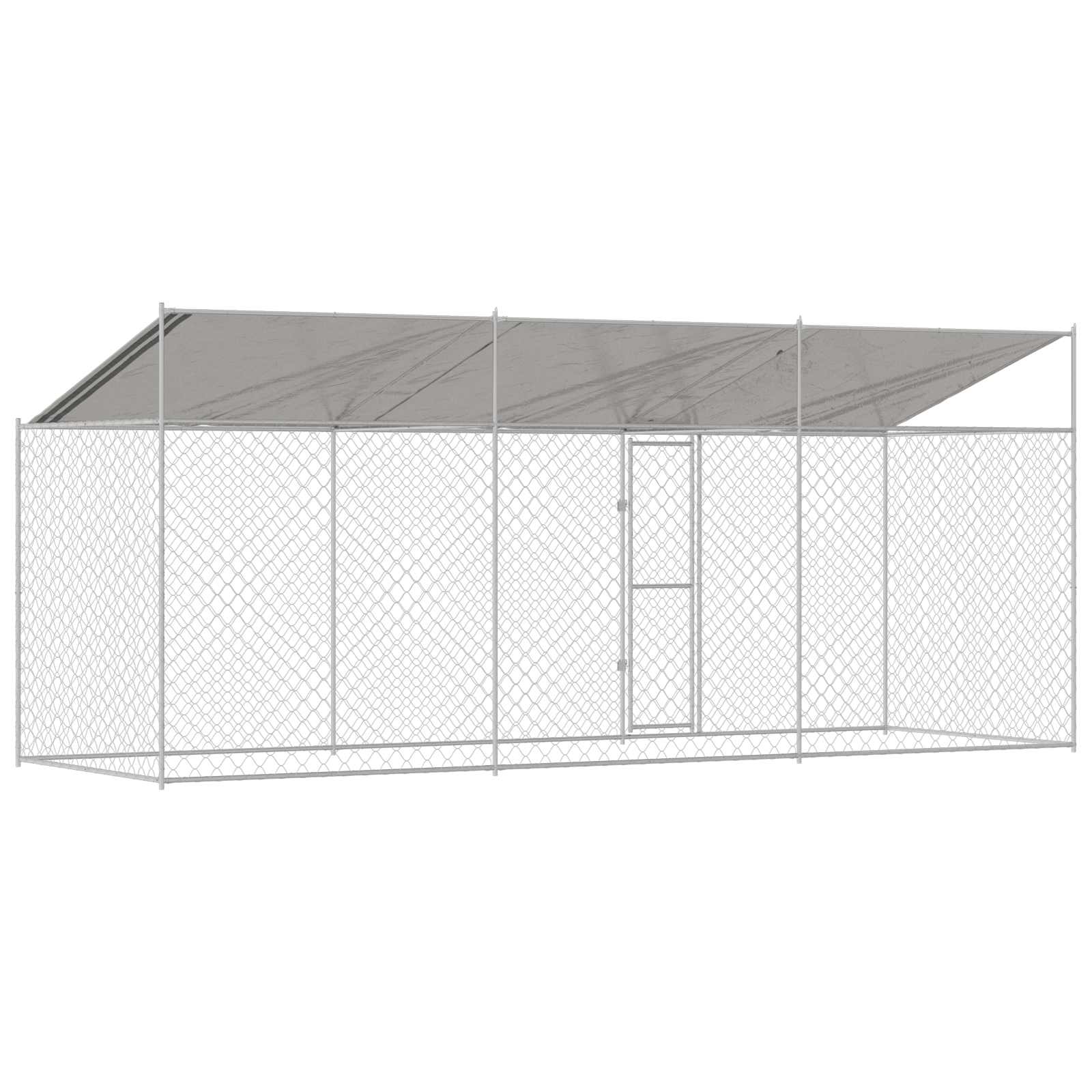 Dog Cage with Roof Silver 600 x 200 x 256 cm Steel and PE