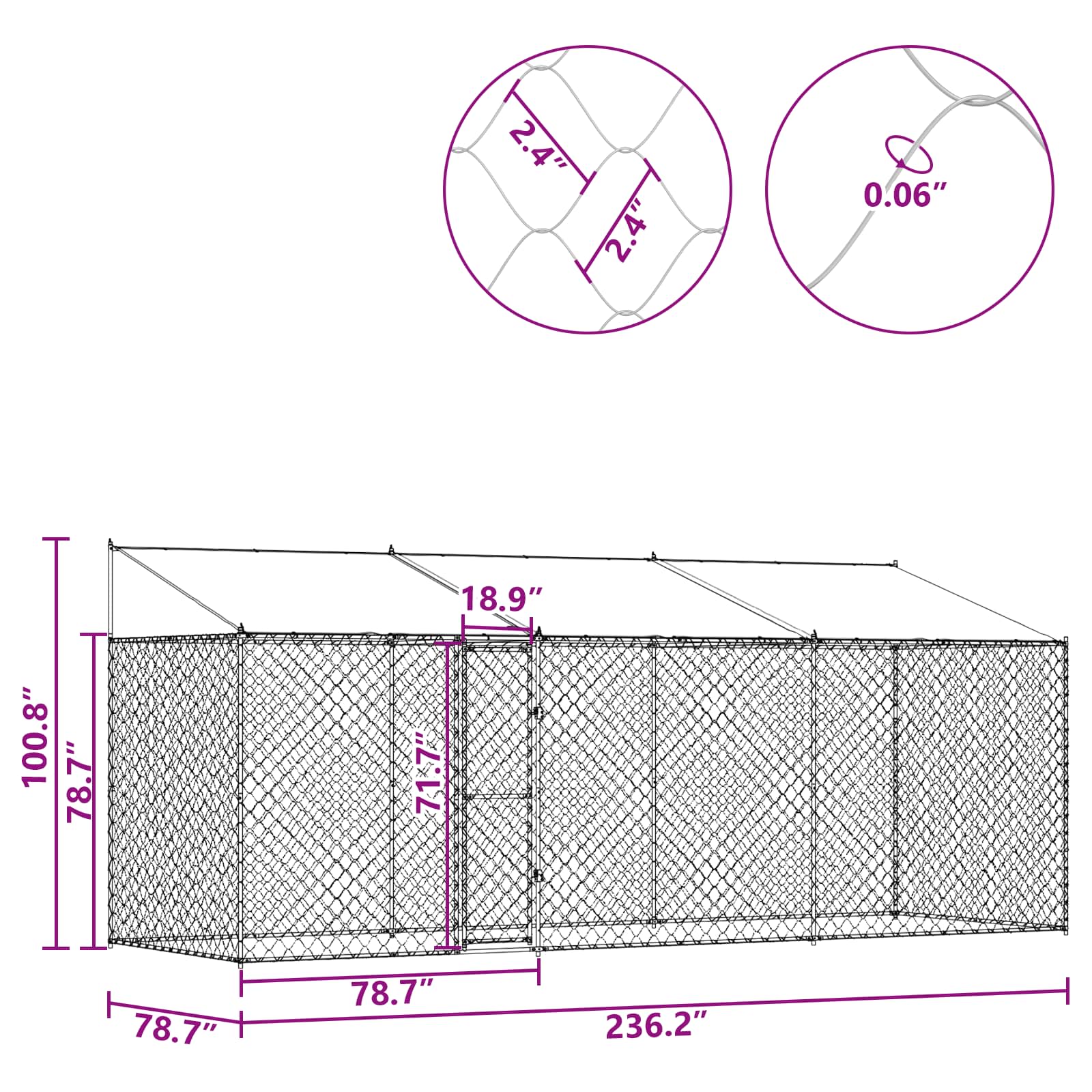 Dog Cage with Roof Silver 600 x 200 x 256 cm Steel and PE