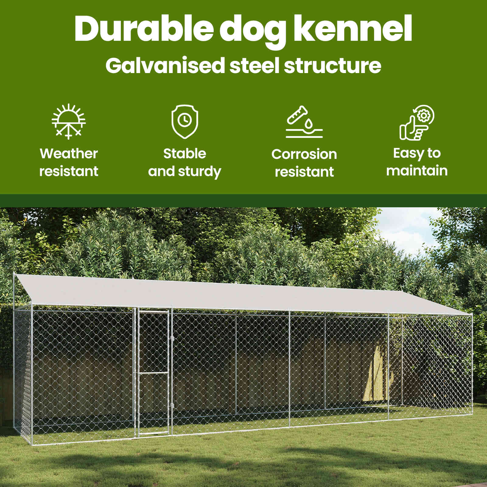 Dog Cage with Roof Silver 800 x 200 x 256 cm Steel and PE