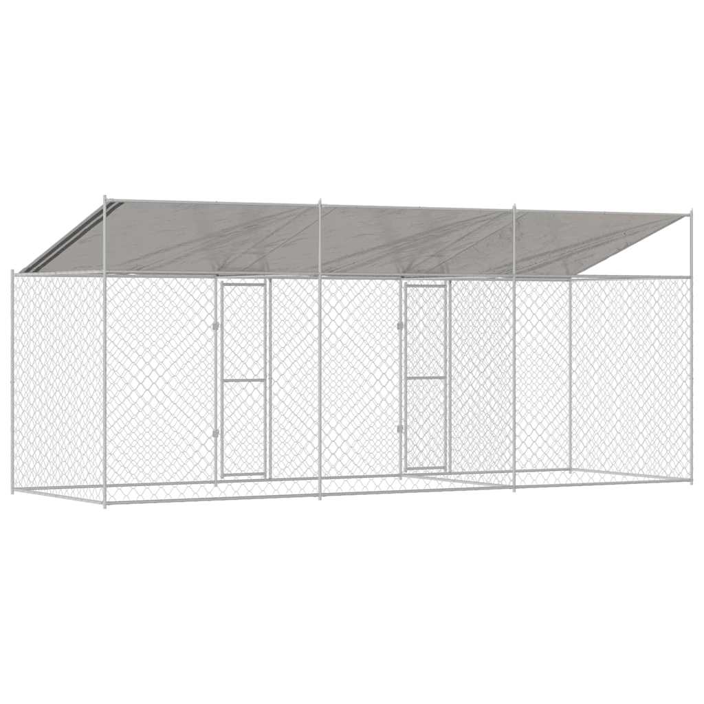 Dog Cage with Roof Silver 600 x 200 x 256 cm Steel and PE