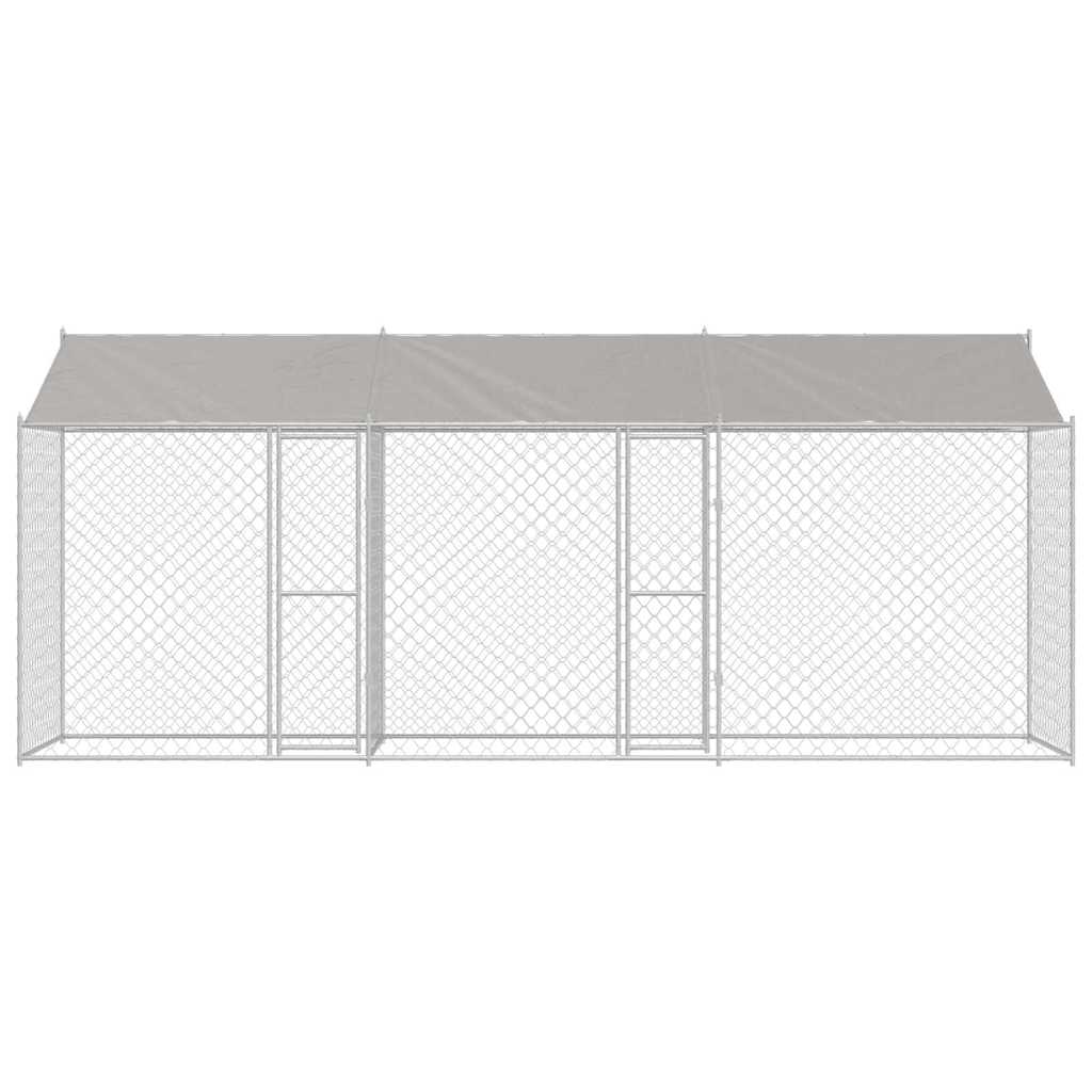 Dog Cage with Roof Silver 600 x 200 x 256 cm Steel and PE