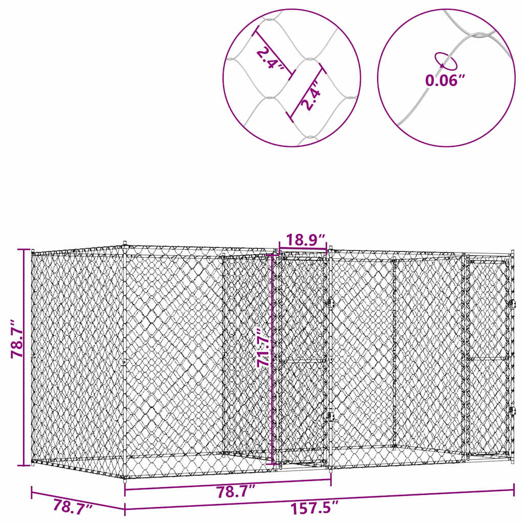 Dog Cage Silver 400 x 200 x 200 cm Galvanised Steel