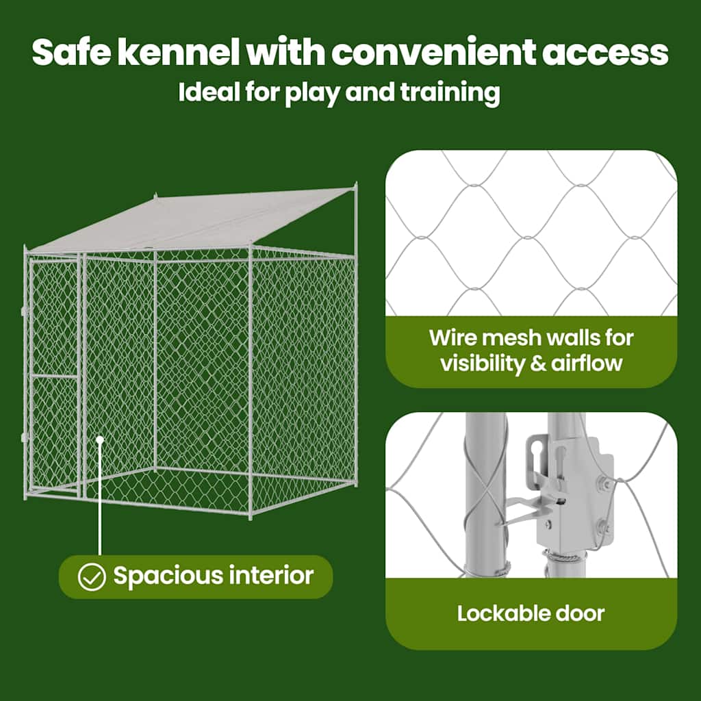 Dog Cage with Roof Silver 200 x 200 x 258 cm Steel and PE