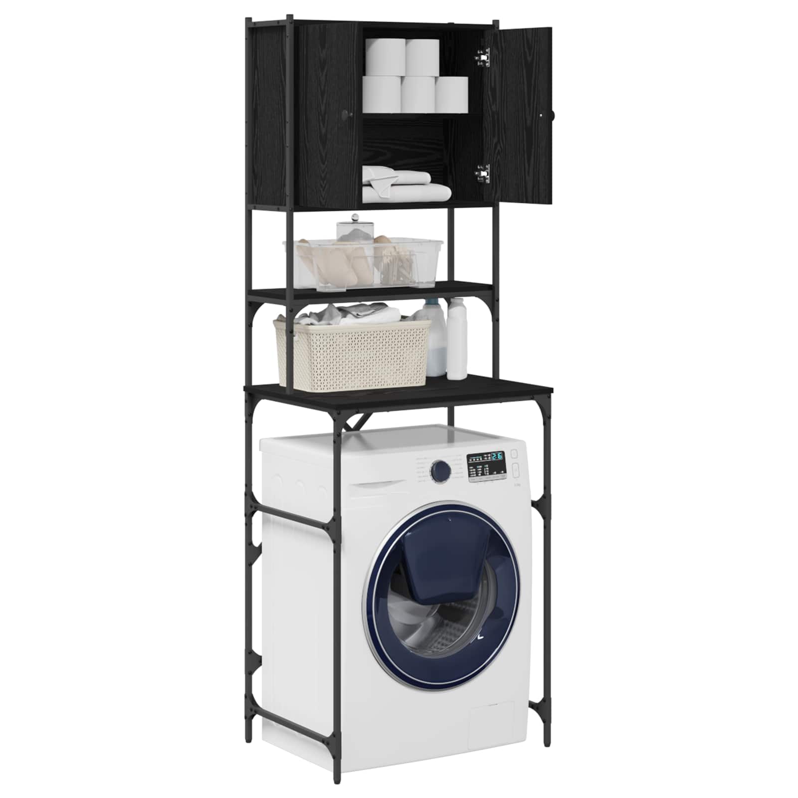 Washing Machine Cabinet Black 0ak 68 x 48,5 x 194 cm
