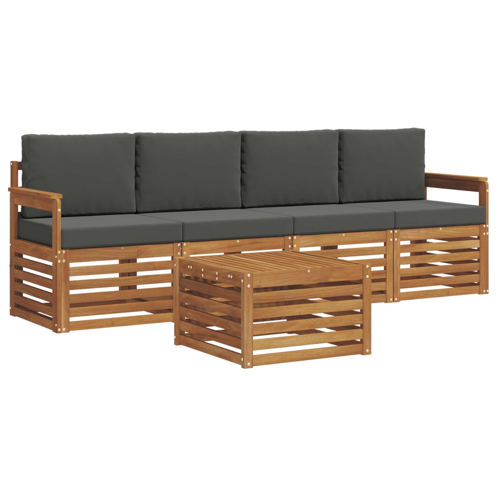 Outdoor Sofa Set 5 pcs Natural and Anthracite Solid Acacia Wood