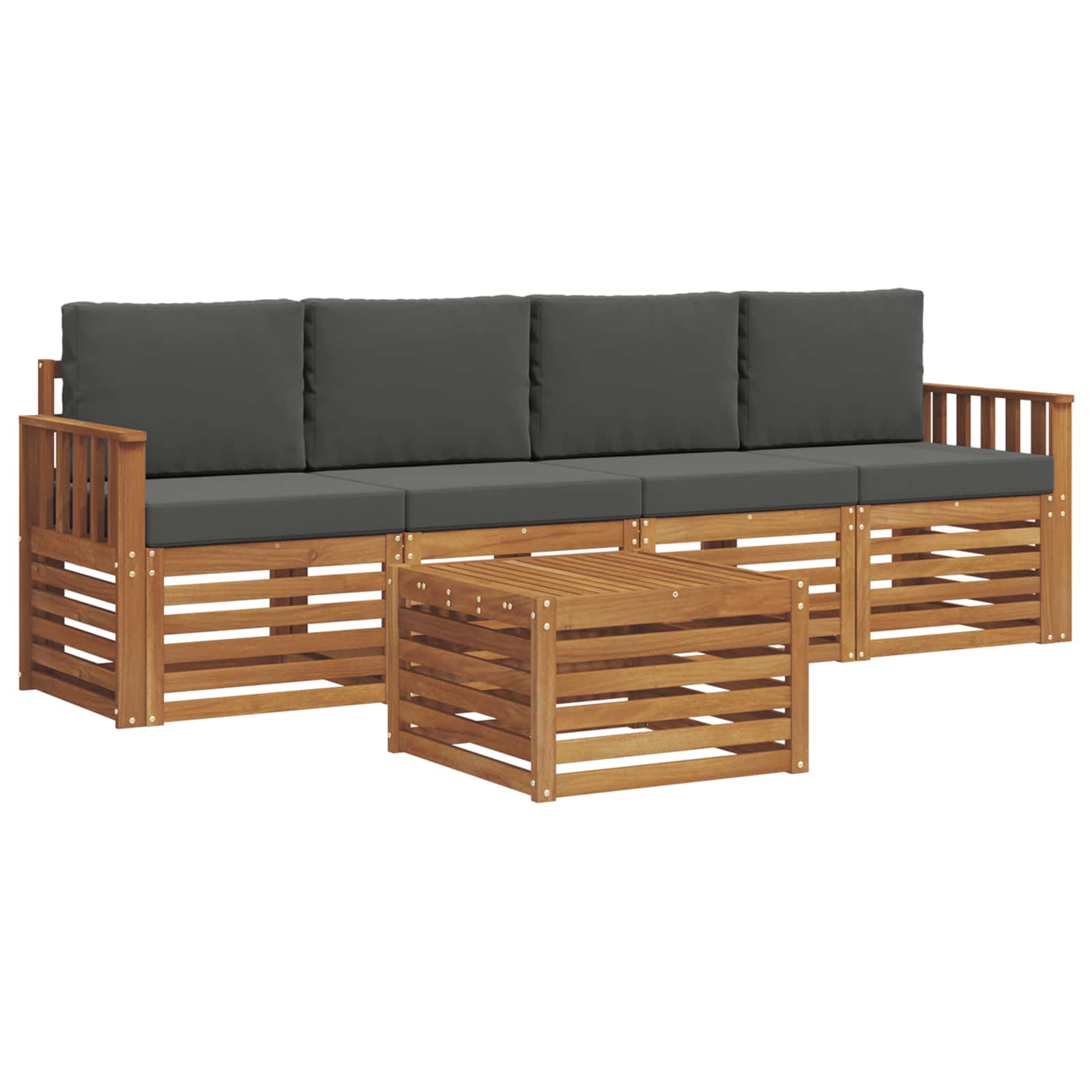 Outdoor Sofa Set 5 pcs Natural and Anthracite Solid Acacia Wood