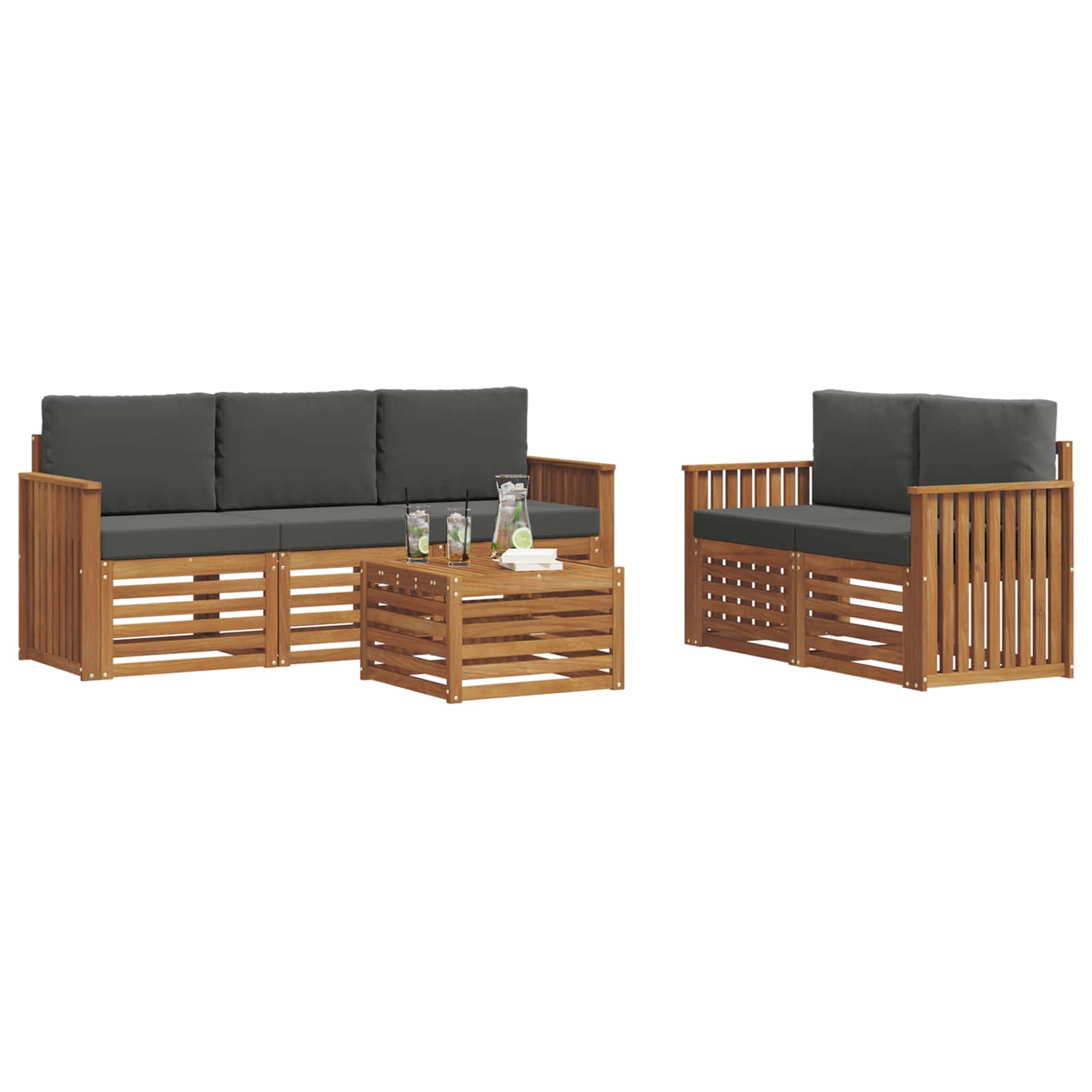 Sofa Sets 6 pcs Natural and Anthracite Solid Acacia Wood