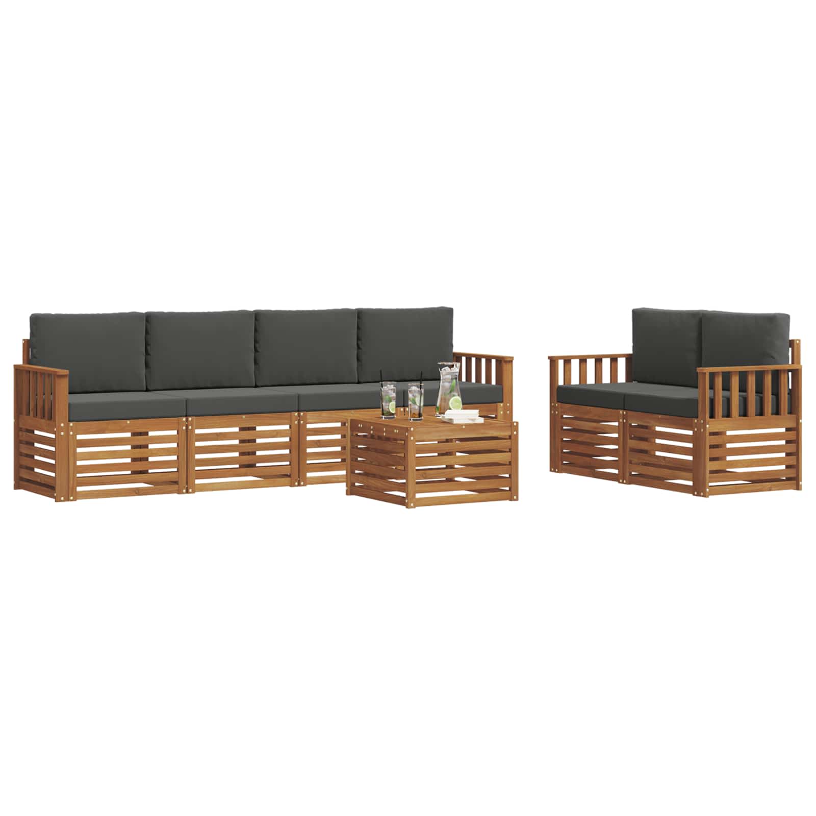 Outdoor Sofa Set 7 pcs Natural and Anthracite Solid Acacia Wood