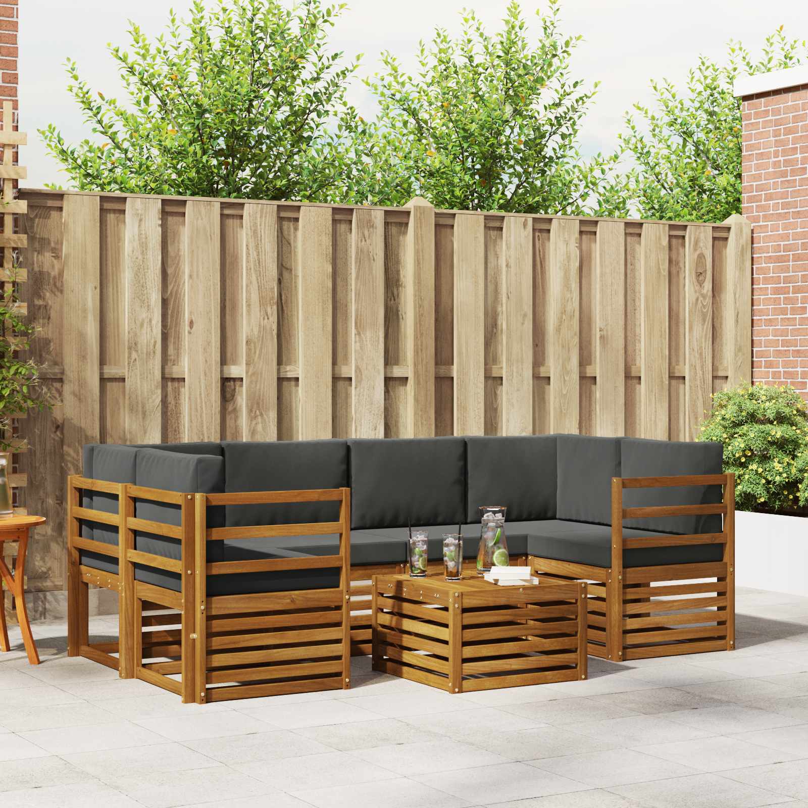 Outdoor Sofa Set 7 pcs Natural and Anthracite Solid Acacia Wood