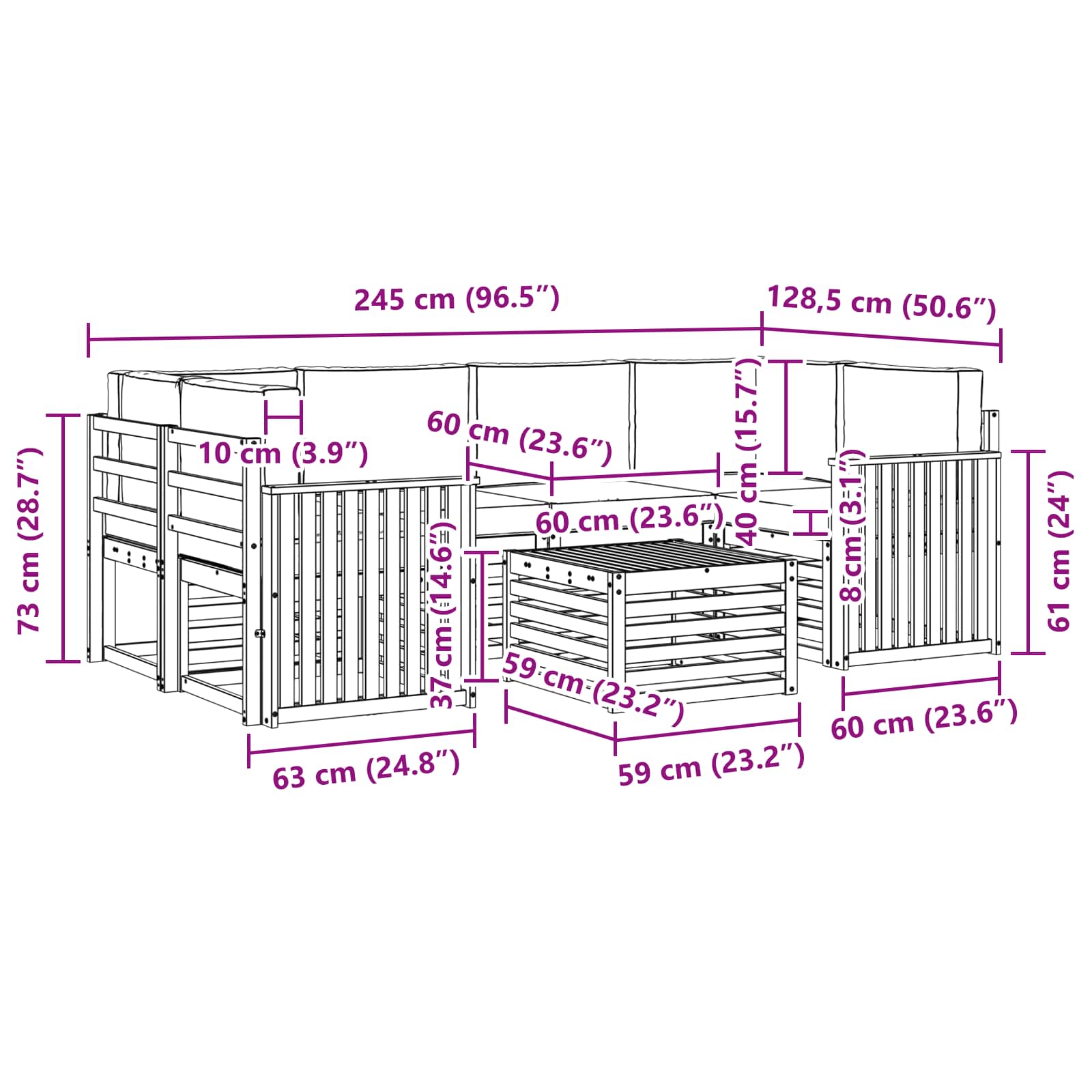 Outdoor Sofa Set 7 pcs Natural and Anthracite Solid Acacia Wood