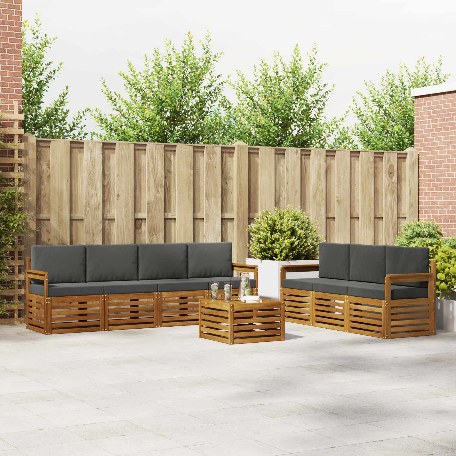 Sofa Sets 8 pcs Natural and Anthracite Solid Acacia Wood