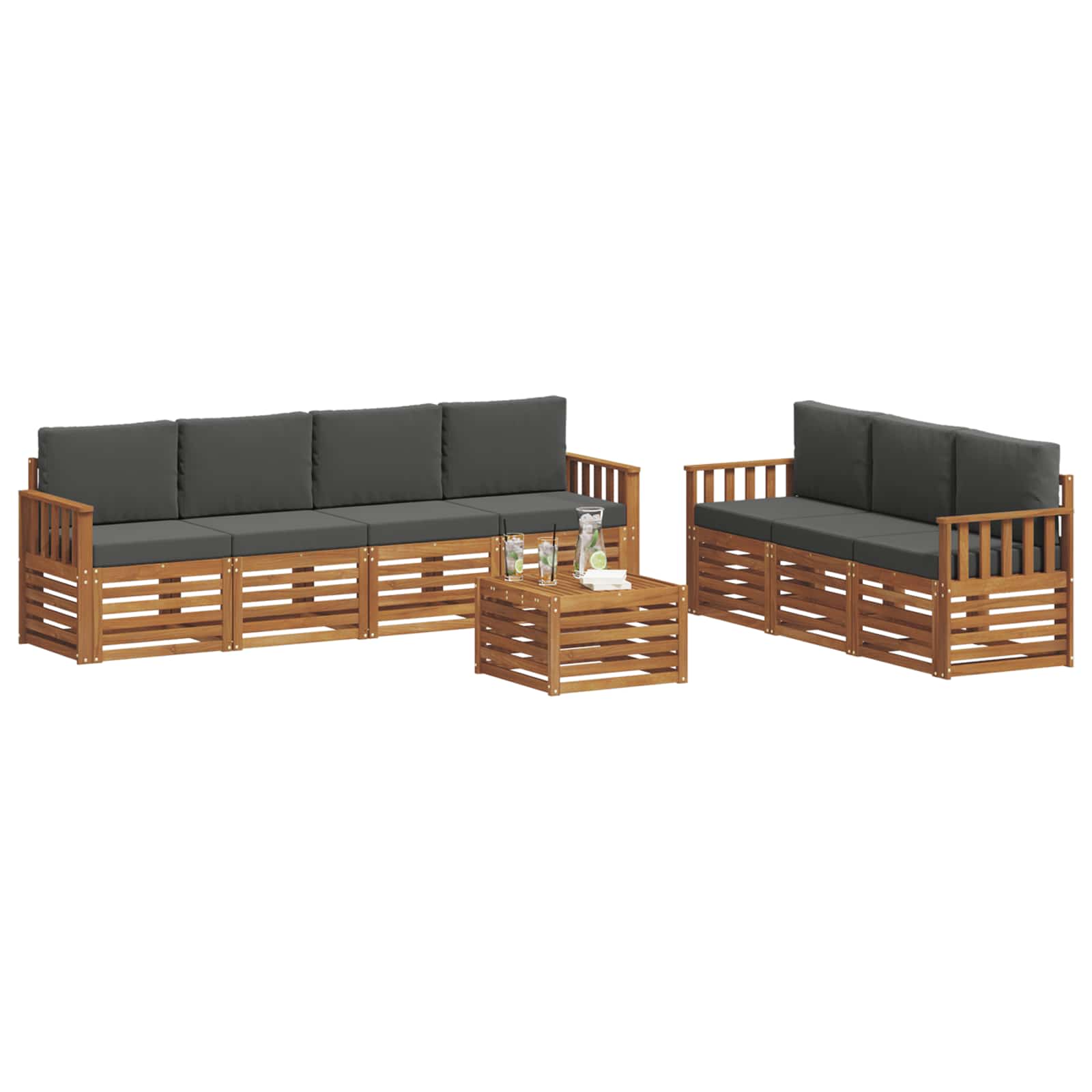 Sofa Sets 8 pcs Natural and Anthracite Solid Acacia Wood