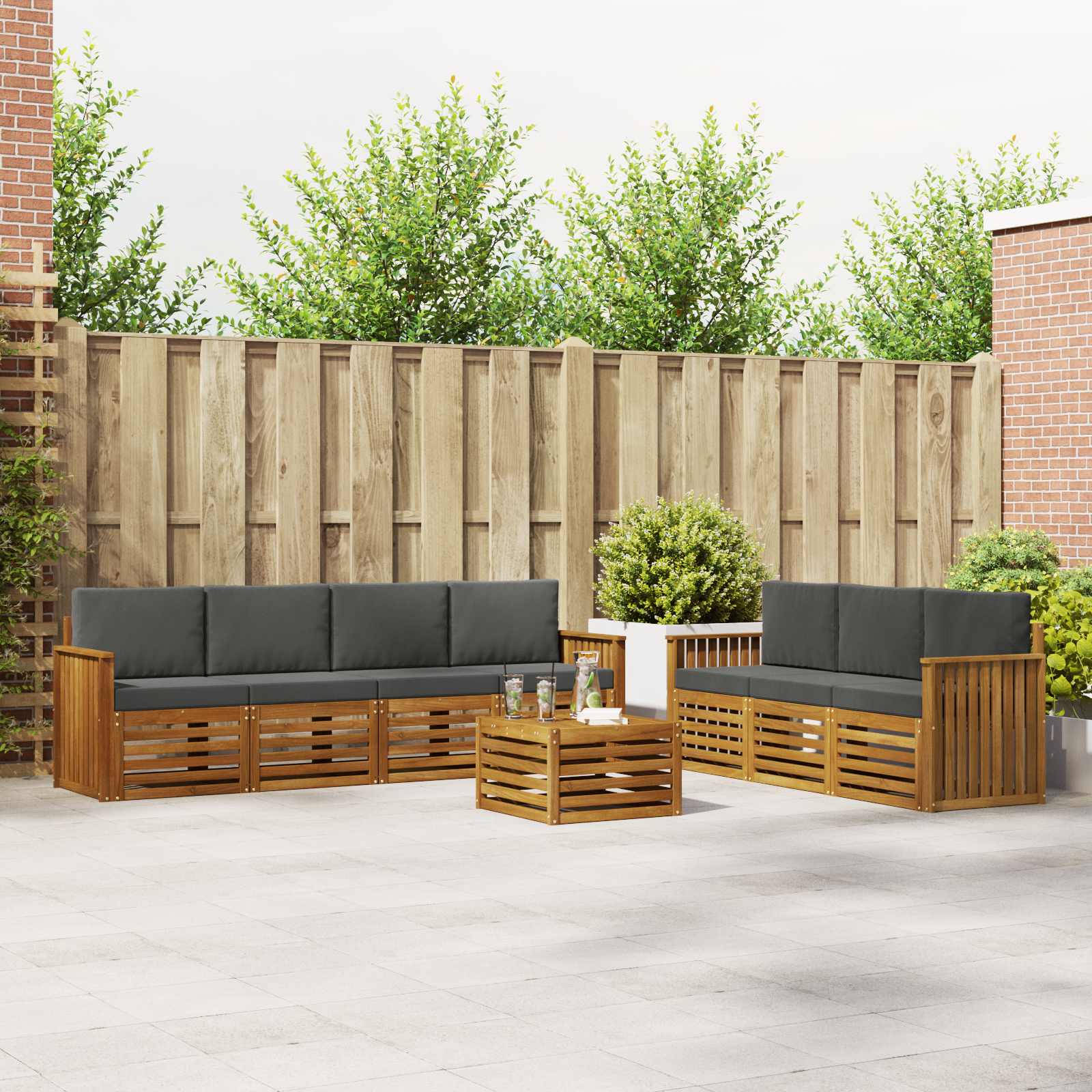 Sofa Sets 8 pcs Natural and Anthracite Solid Acacia Wood