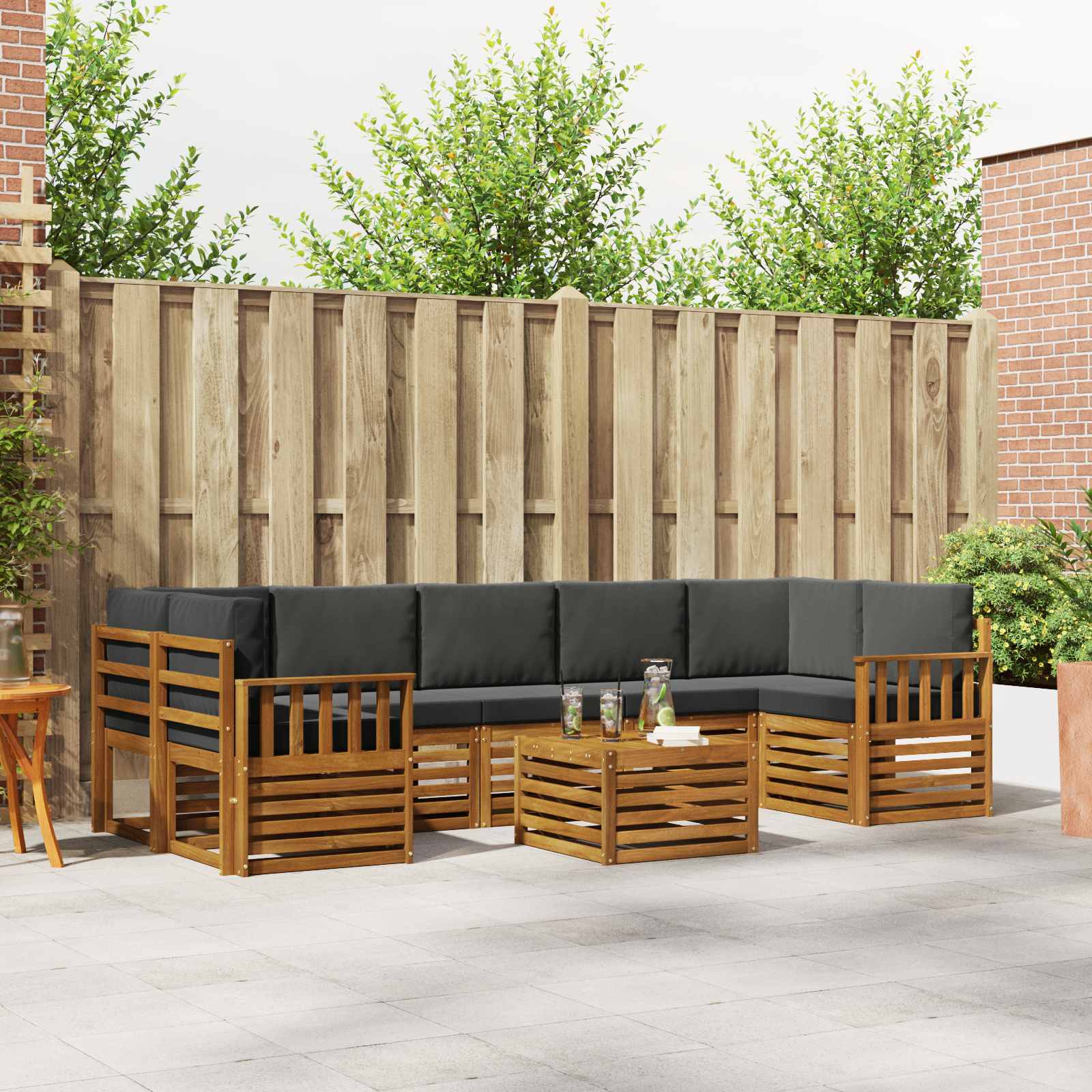 Outdoor Sofa Set 8 pcs Natural and Anthracite Solid Acacia Wood