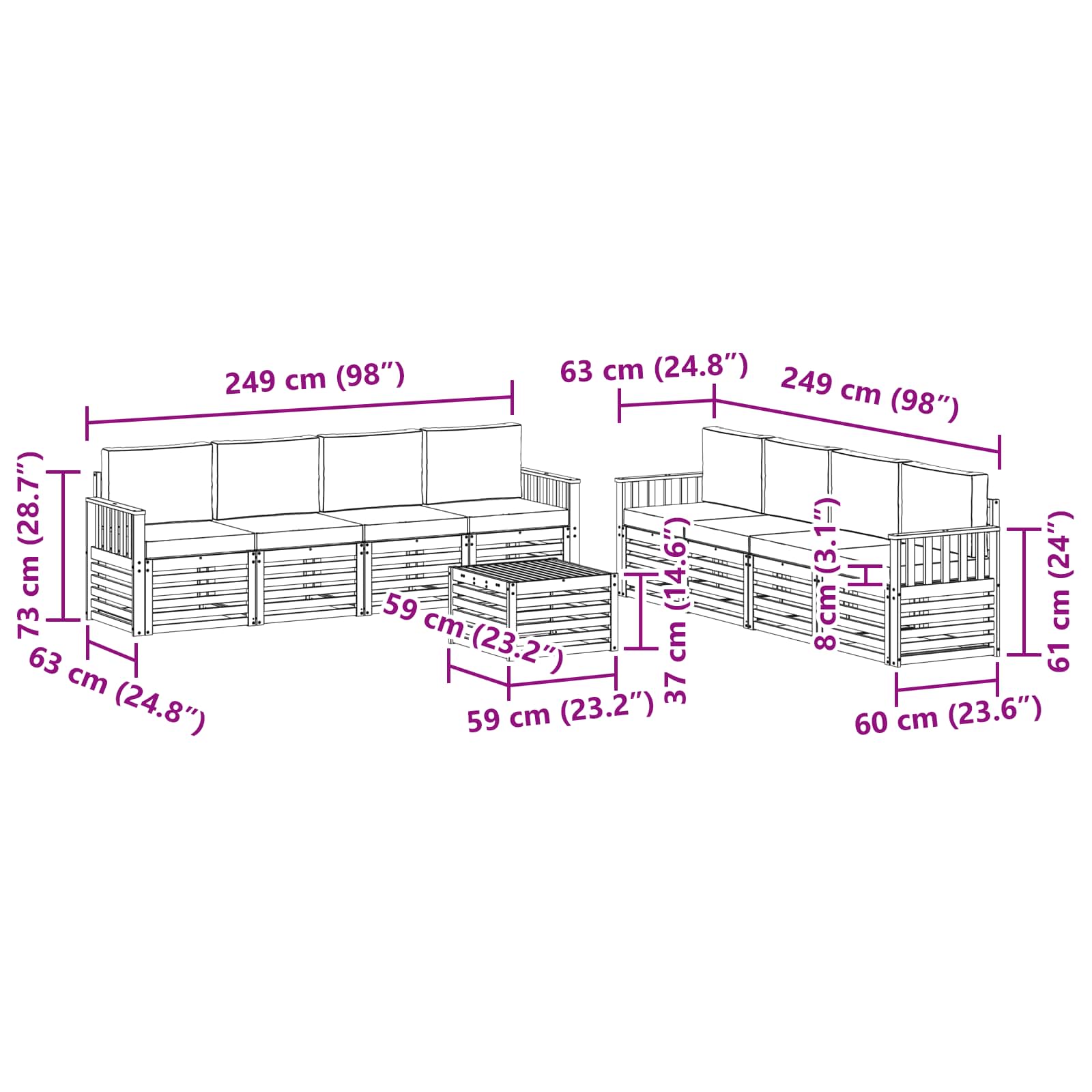 Sofa Sets 9 pcs Natural and Anthracite Solid Acacia Wood