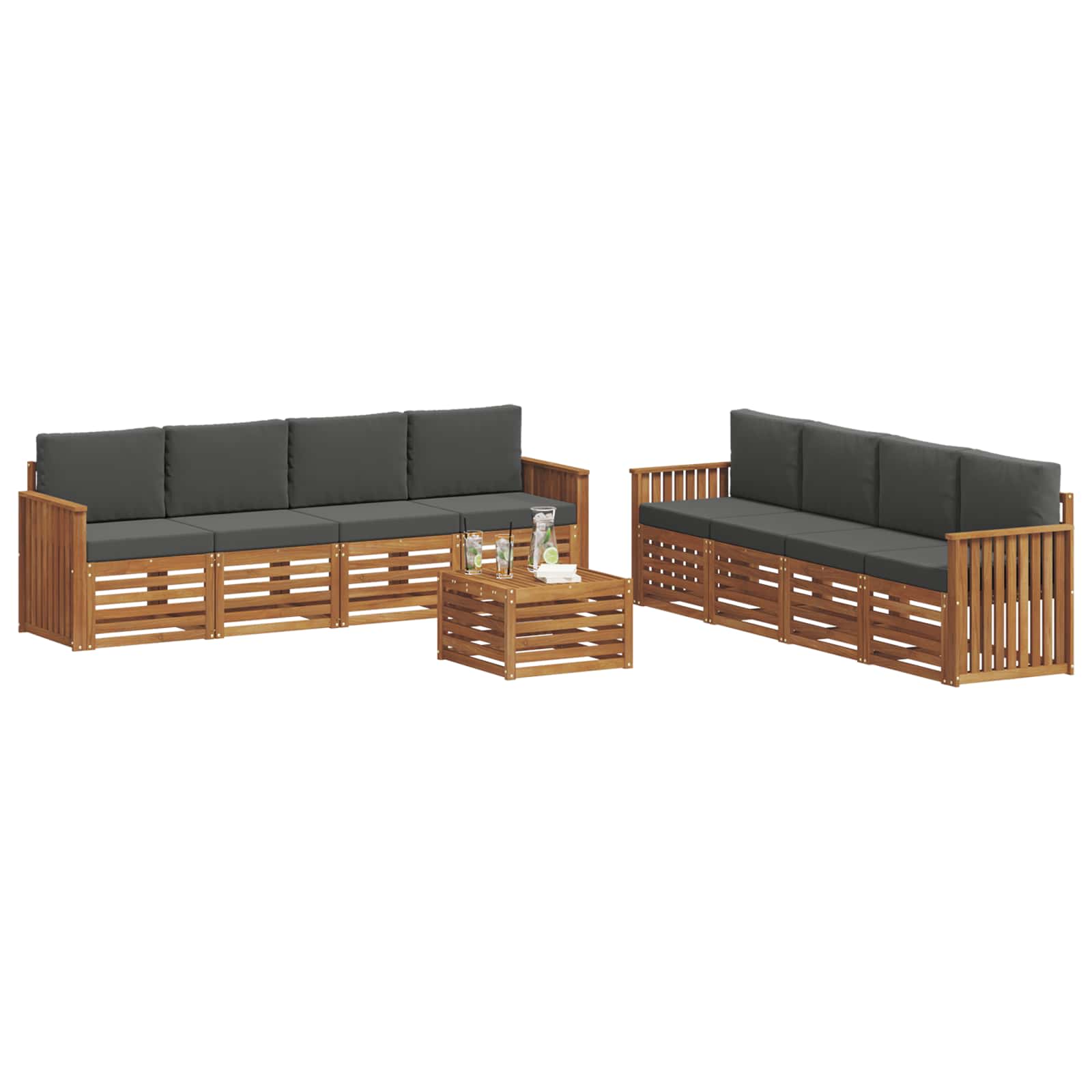 Sofa Sets 9 pcs Natural and Anthracite Solid Acacia Wood