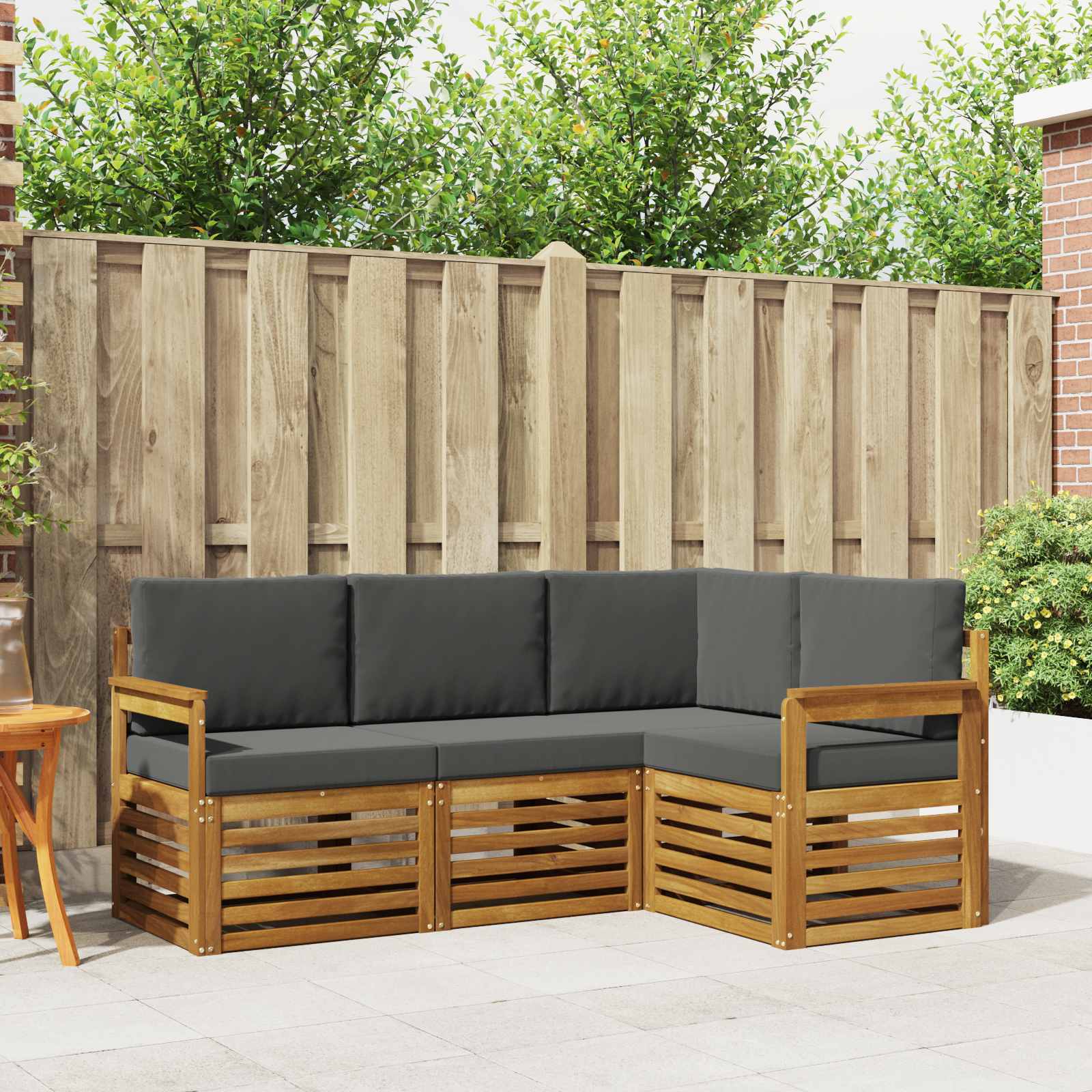 Sofa Sets 4 pcs Natural and Anthracite Solid Acacia Wood