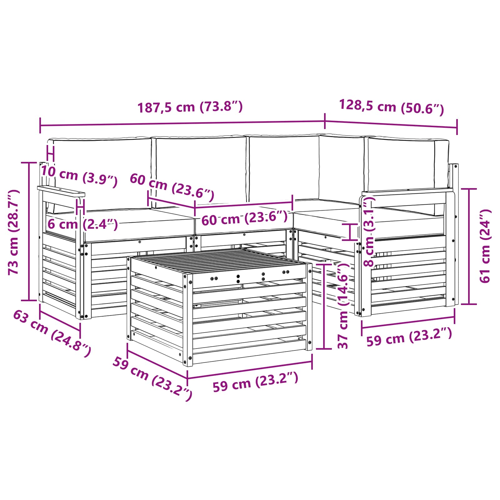 Outdoor Sofa Set with Cushion 5 pcs Natural and Anthracite