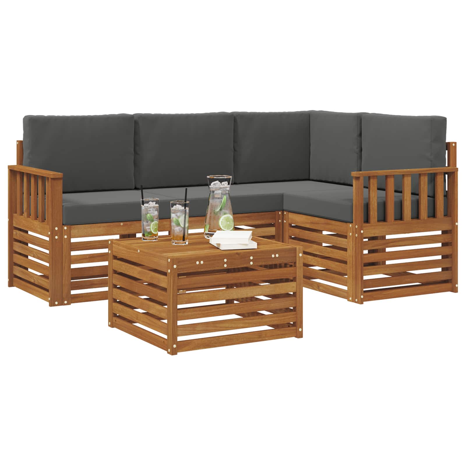 Outdoor Sofa Set with Cushion 5 pcs Natural and Anthracite