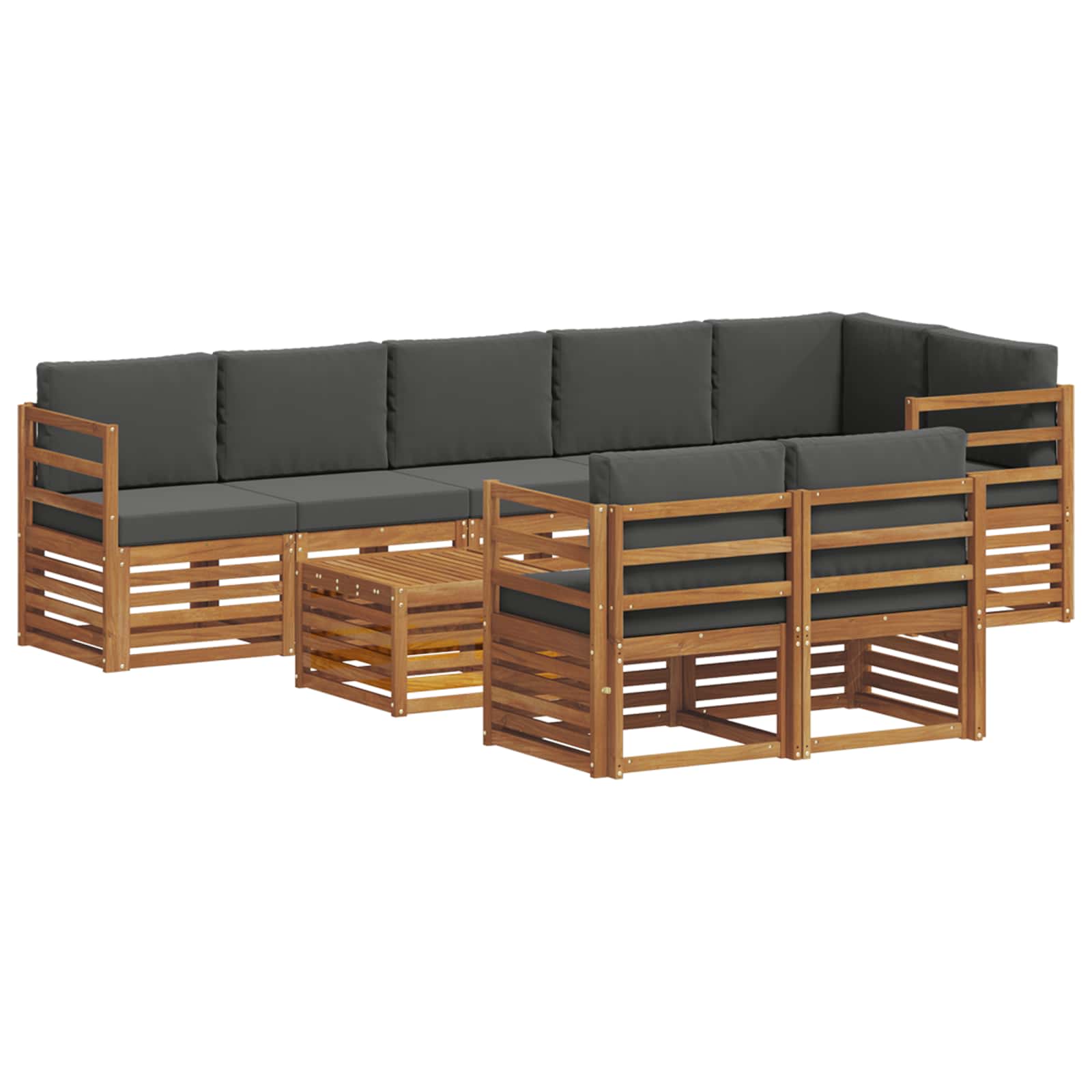 Sofa Sets 9 pcs Natural and Anthracite Solid Acacia Wood