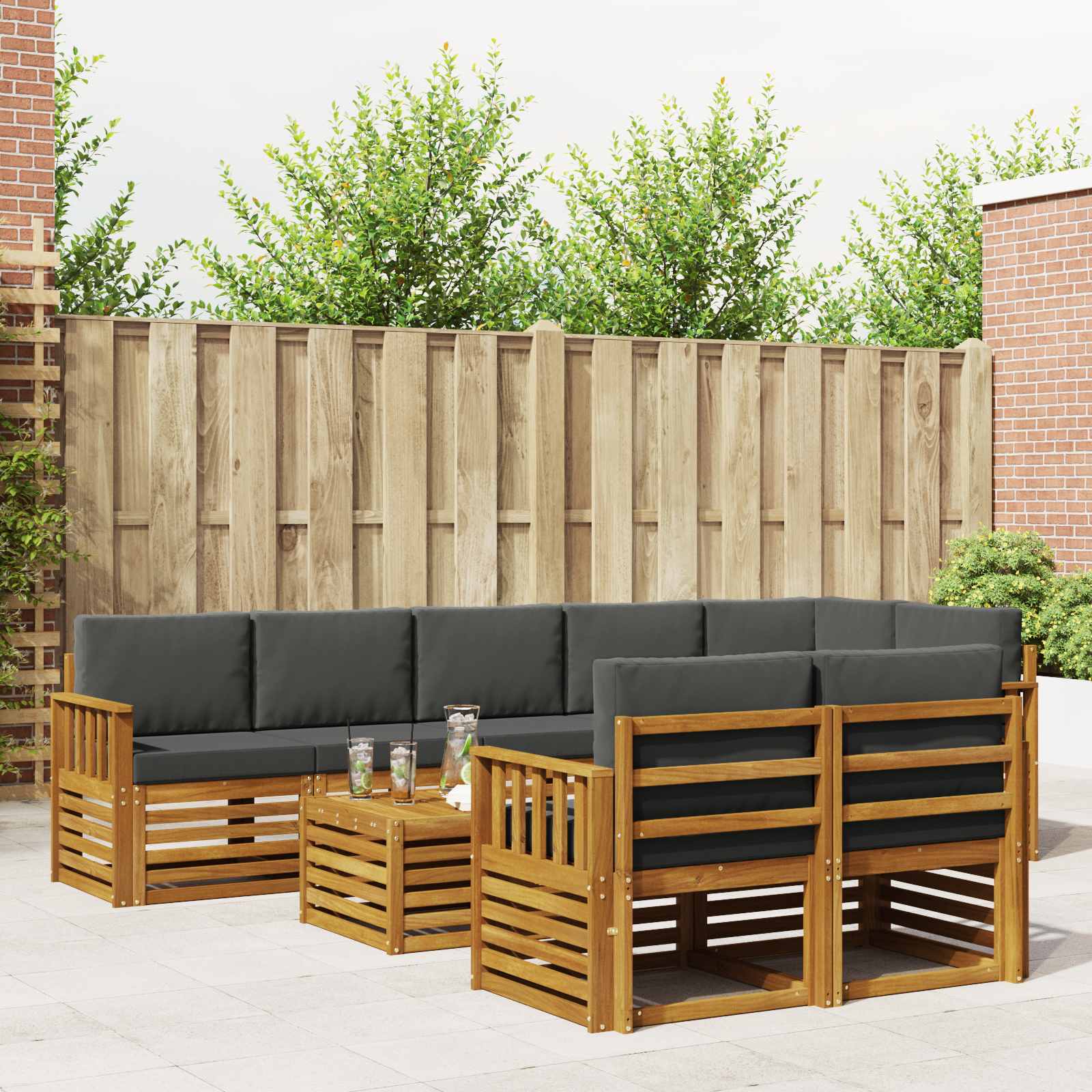 Sofa Sets 9 pcs Natural and Anthracite Solid Acacia Wood