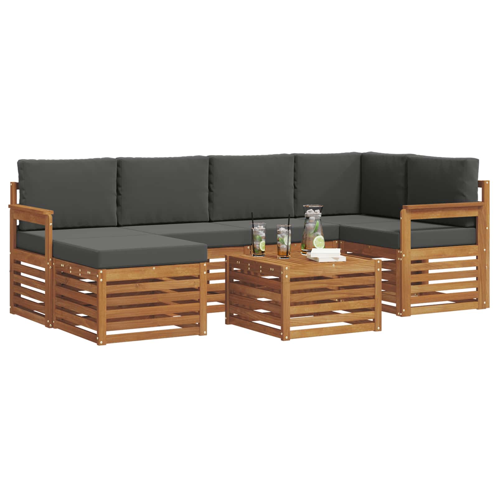 Sectional Sofa Set with Cushion 7 pcs Natural and Anthracite