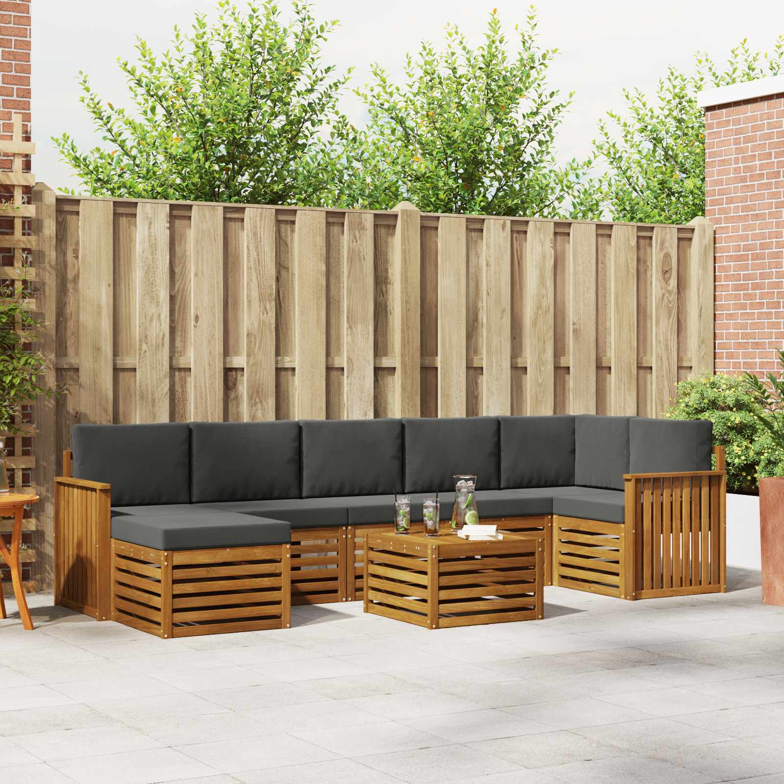 Outdoor Sofa Set 8 pcs Natural and Anthracite Solid Acacia Wood