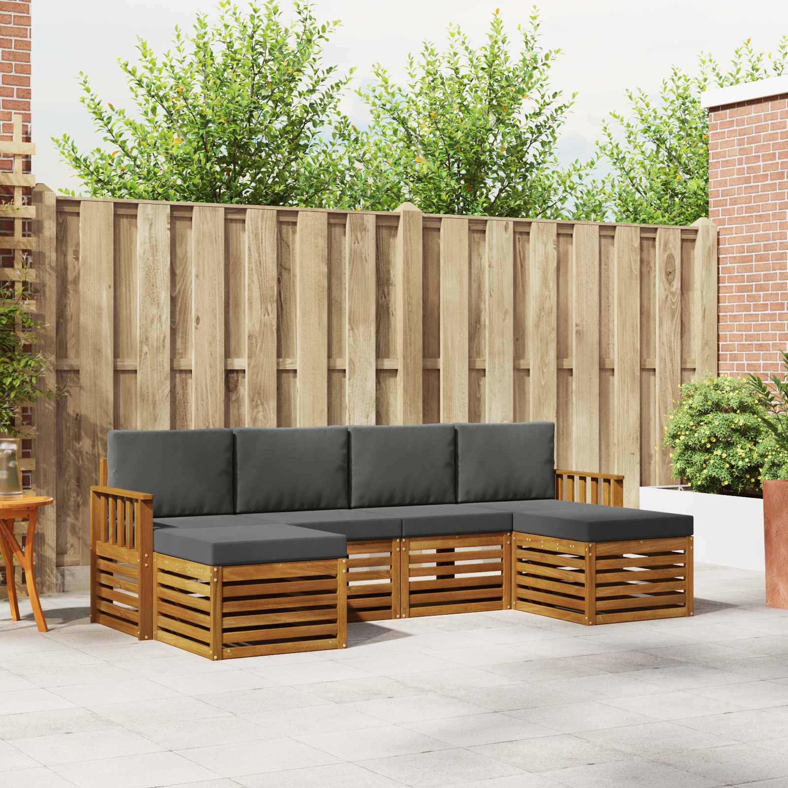 Sofa Sets 6 pcs Natural and Anthracite Solid Acacia Wood