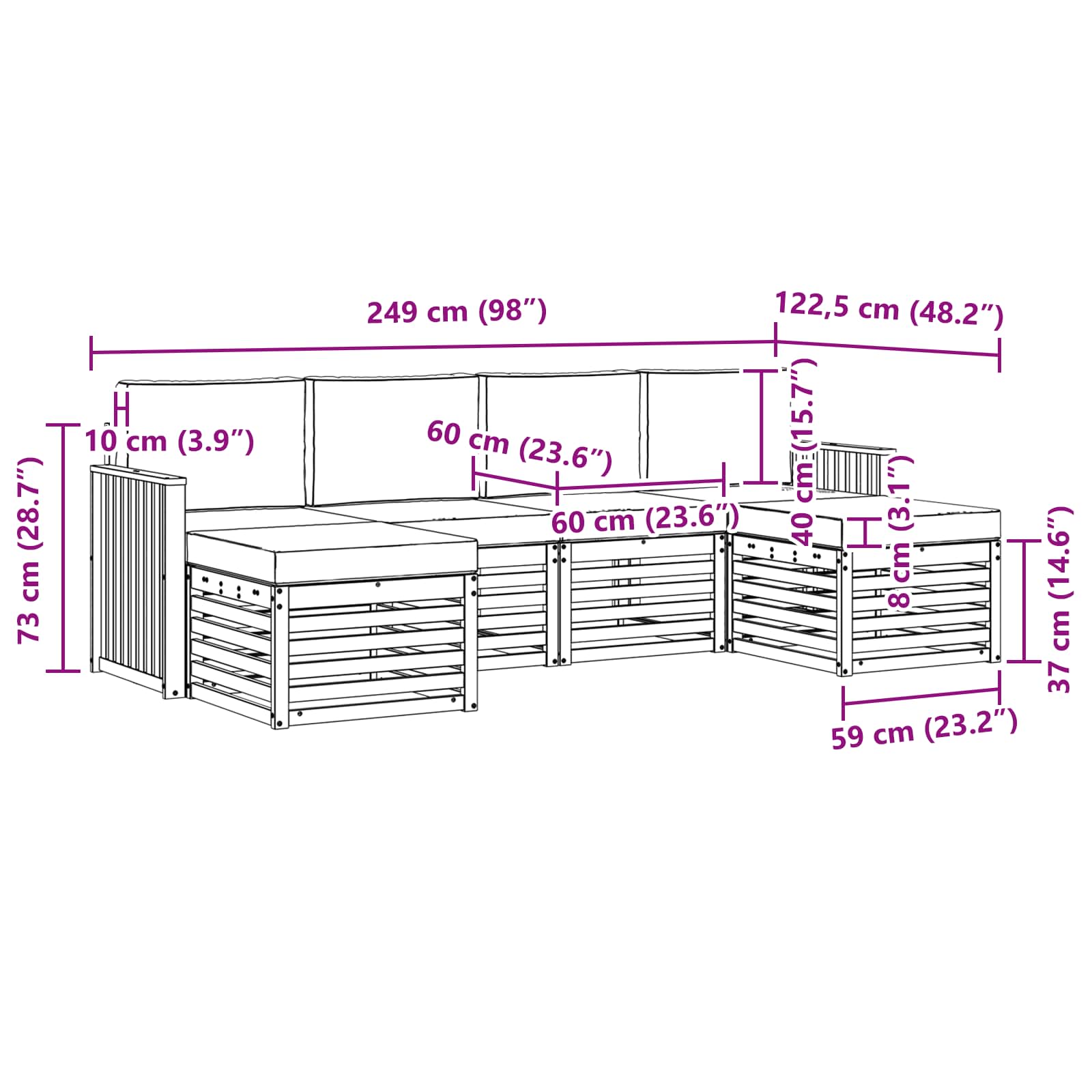 Sofa Sets 6 pcs Natural and Anthracite Solid Acacia Wood