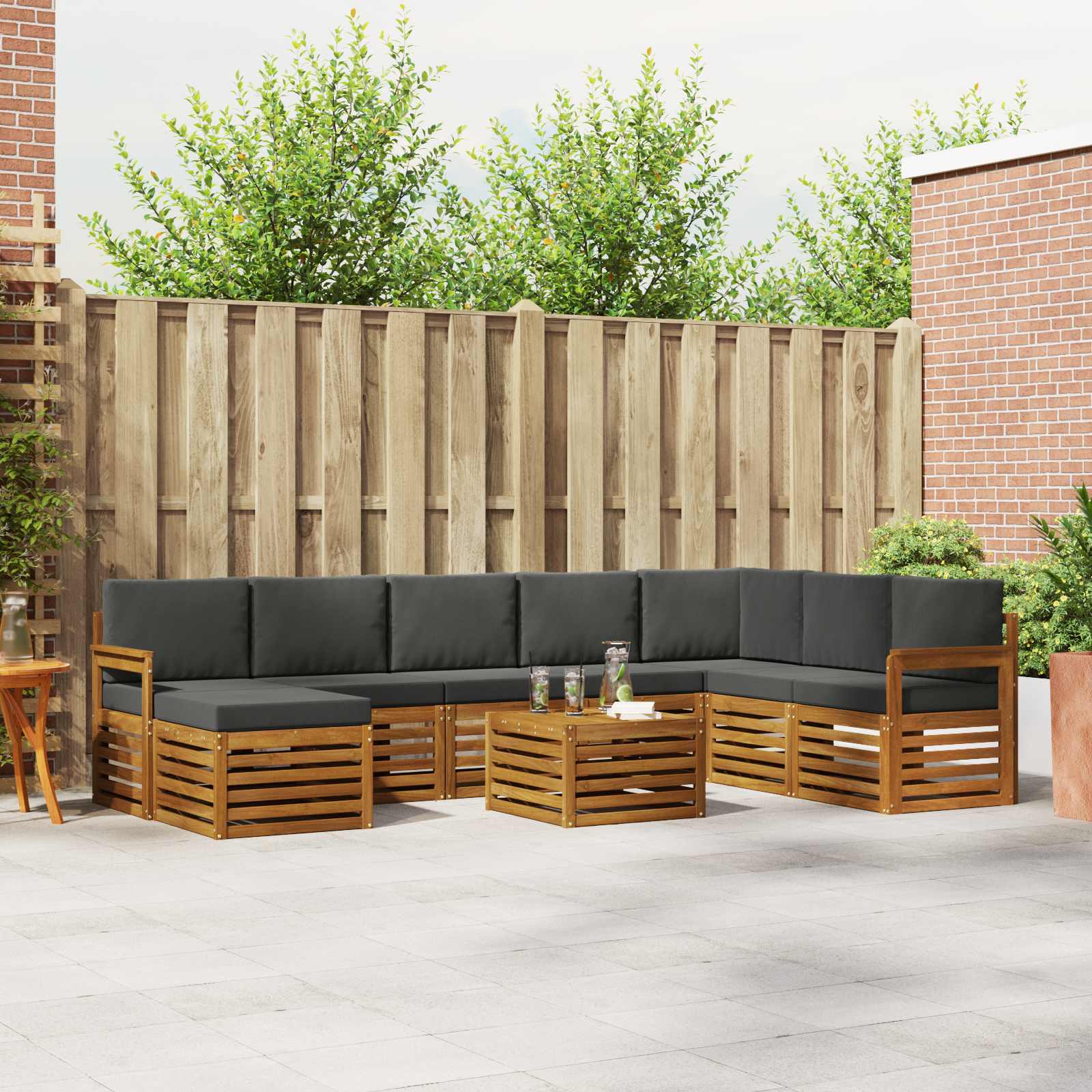 Outdoor Sofa Set 9 pcs Natural and Anthracite Solid Acacia Wood