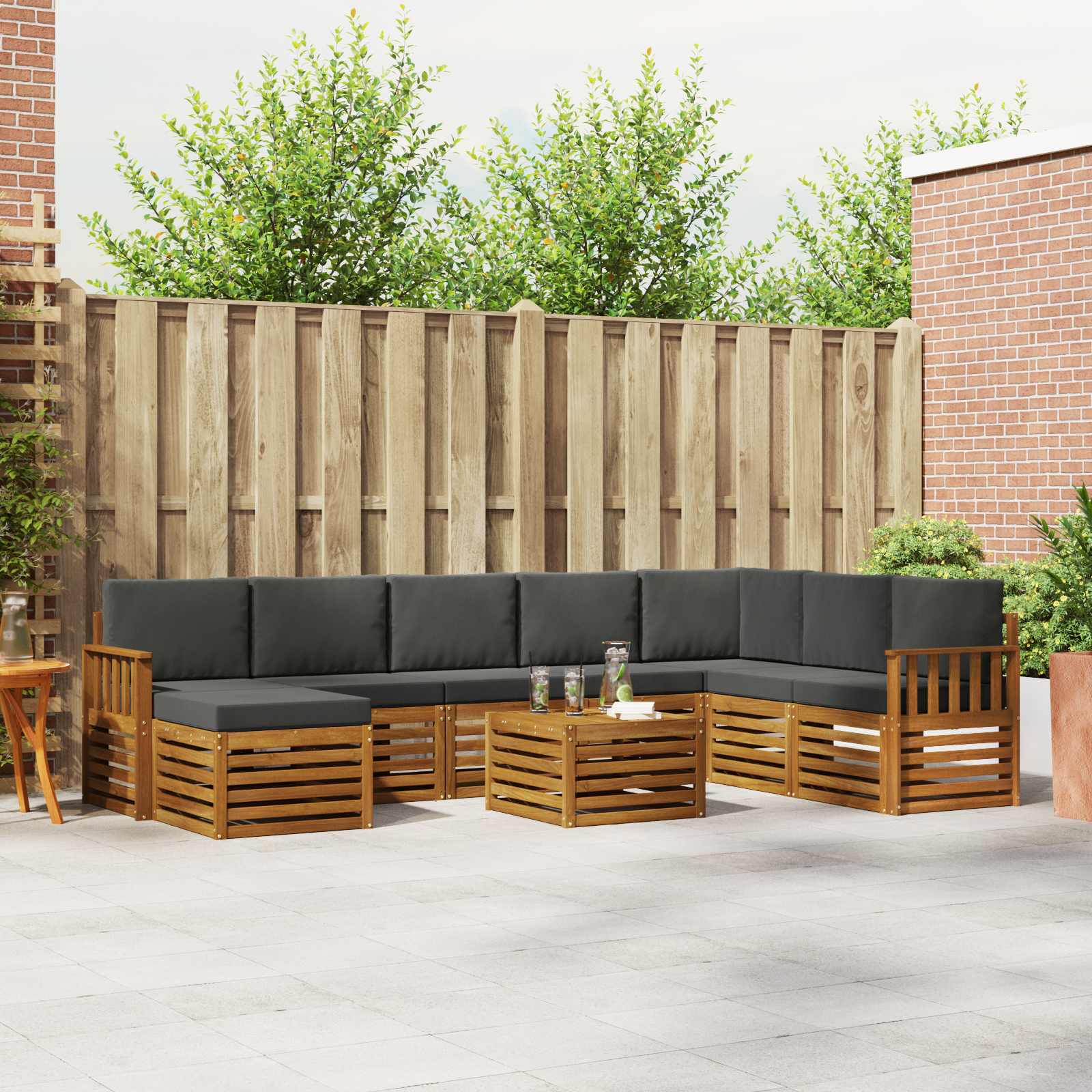 Outdoor Sofa Set 9 pcs Natural and Anthracite Solid Acacia Wood